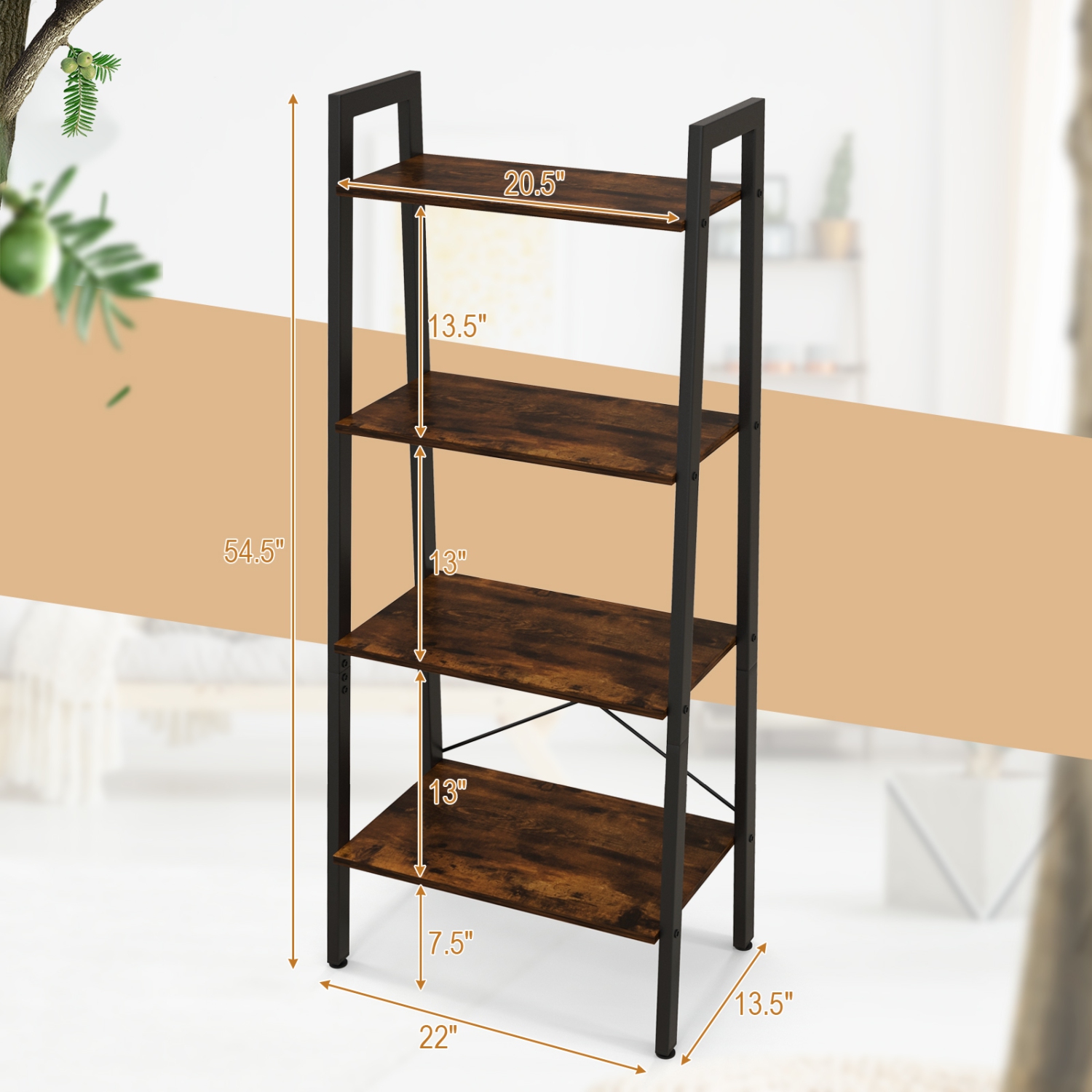 Topbuy 4-Tier Ladder Storage Rack Bookcase Display Shelves Plant Stand