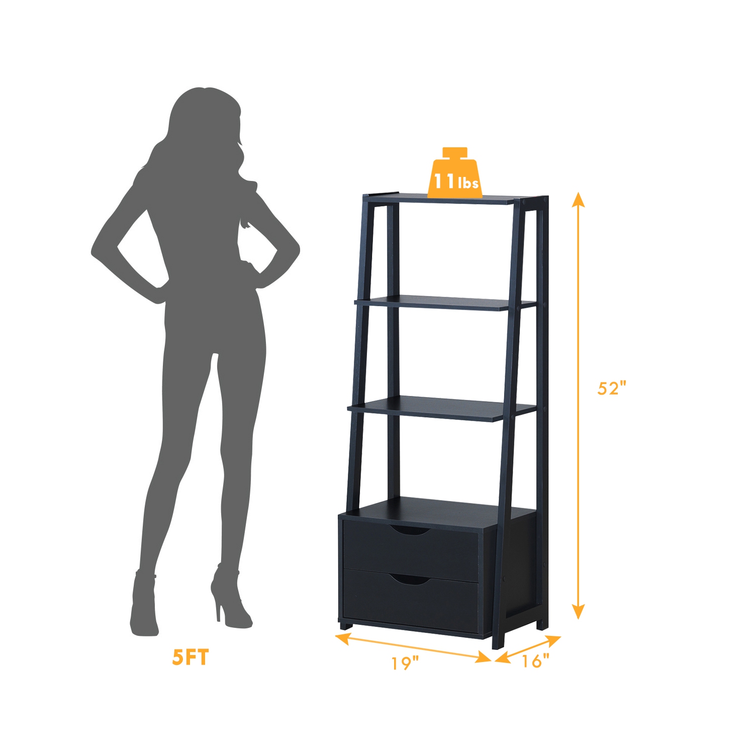 Topbuy Set of 2 Ladder Bookcase 4-Tier Storage Bookshelf with Drawers