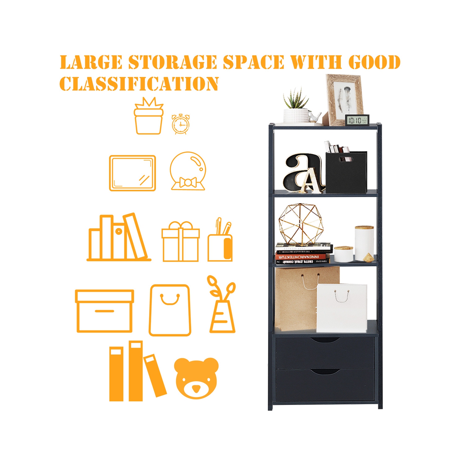 Topbuy Set of 2 Ladder Bookcase 4-Tier Storage Bookshelf with Drawers