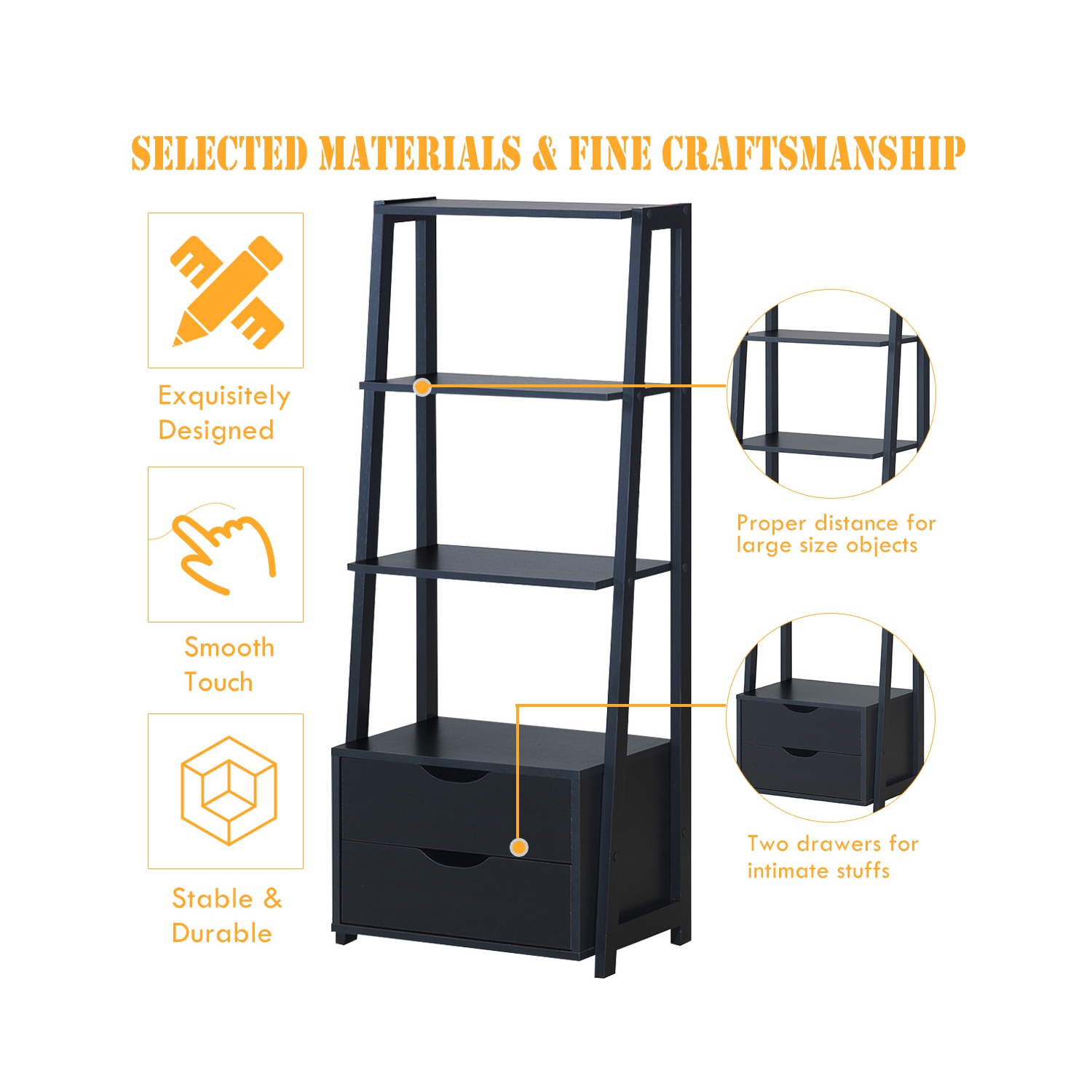 Topbuy Set of 2 Ladder Bookcase 4-Tier Storage Bookshelf with Drawers