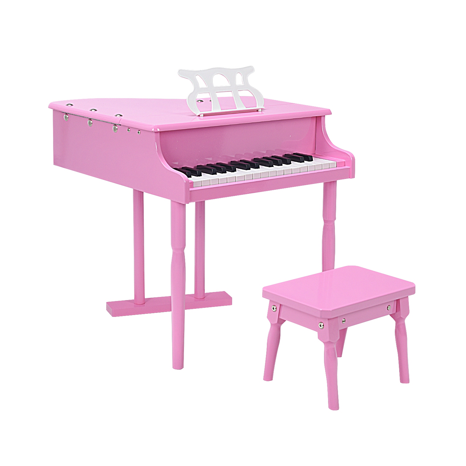 30-Key Grand Piano Mini Music Instrument for Toddler with Wood Bench Black/Pink