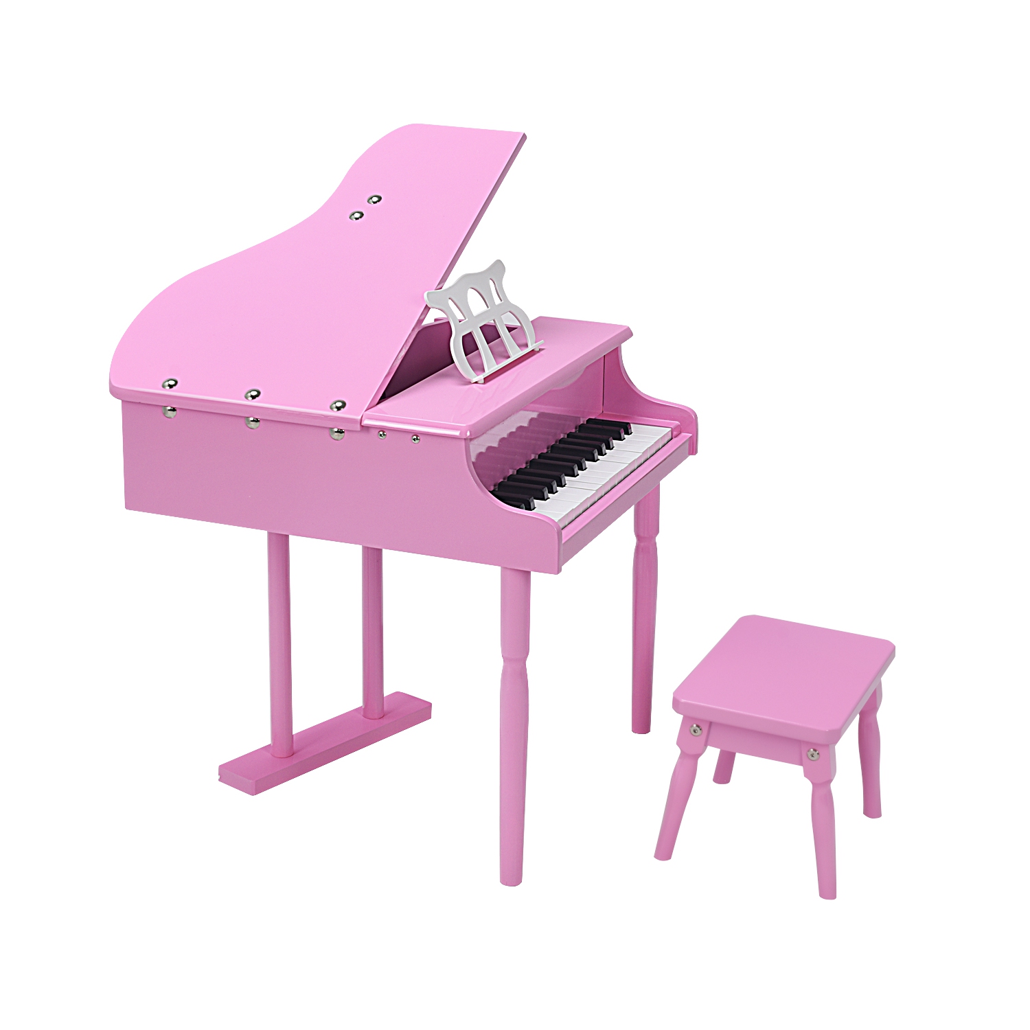 Mini instrument de musique à 30 touches Grand Piano pour tout-petits avec banc en bois noir/rose
