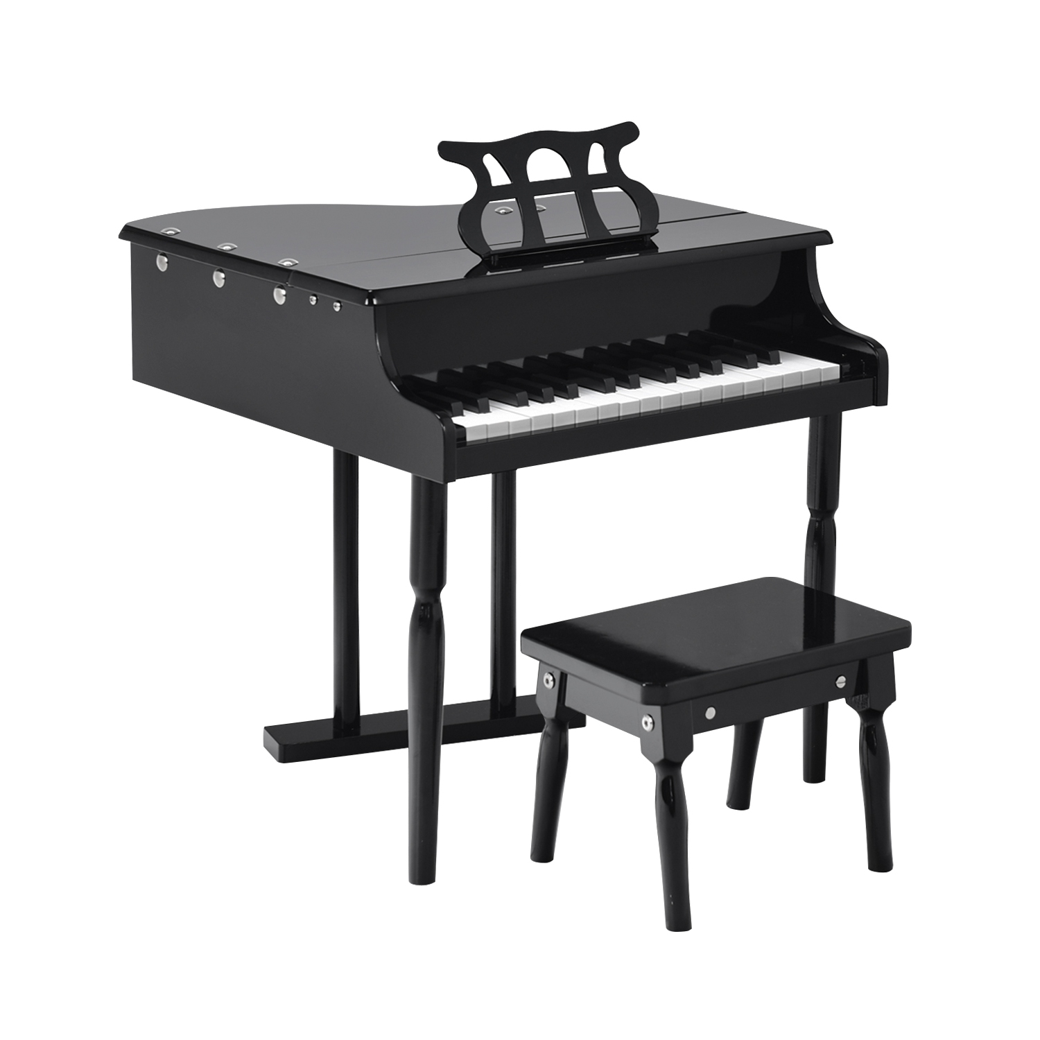 Mini instrument de musique à 30 touches Grand Piano pour tout-petits avec banc en bois noir/rose