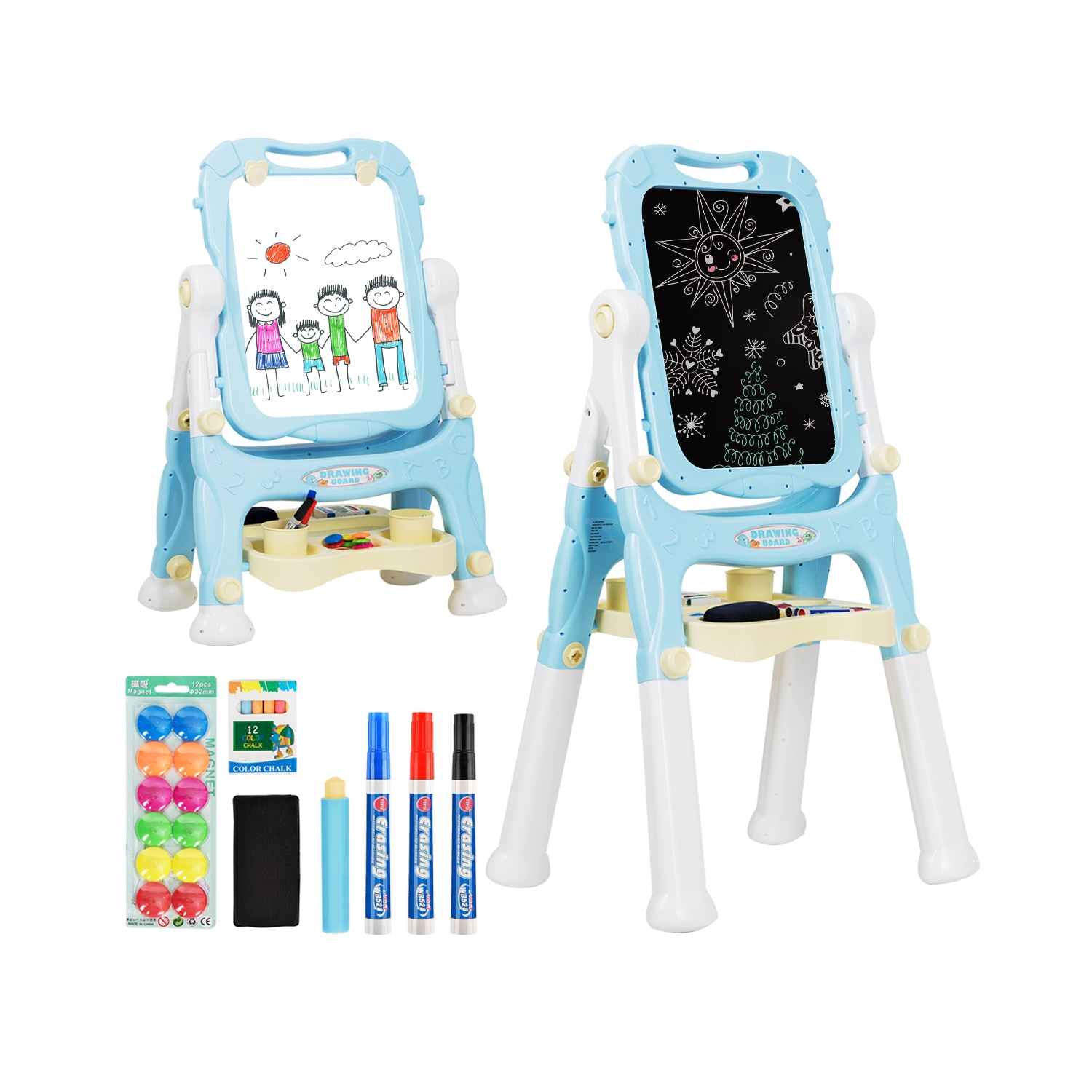 Chevalet à deux côtés à hauteur réglable de TopBuy pour les enfants en bleu