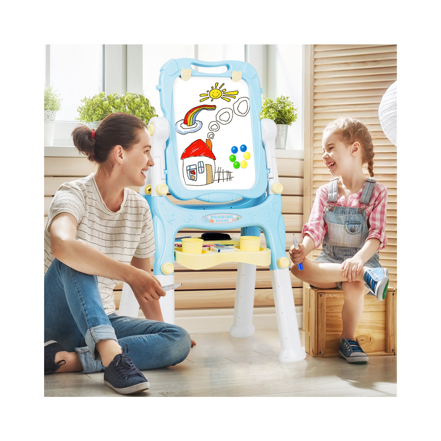 Chevalet à deux côtés à hauteur réglable de TopBuy pour les enfants en bleu