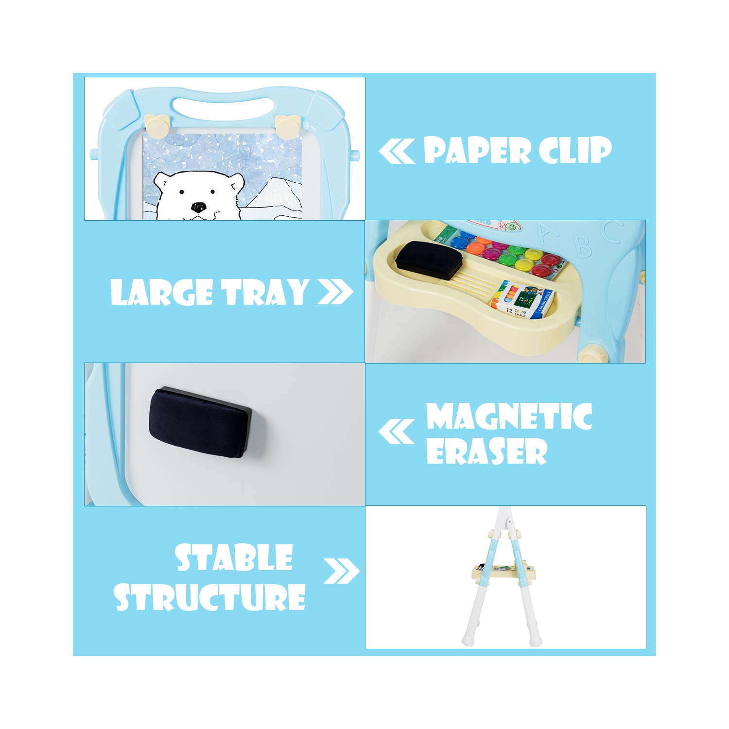 Chevalet à deux côtés à hauteur réglable de TopBuy pour les enfants en bleu