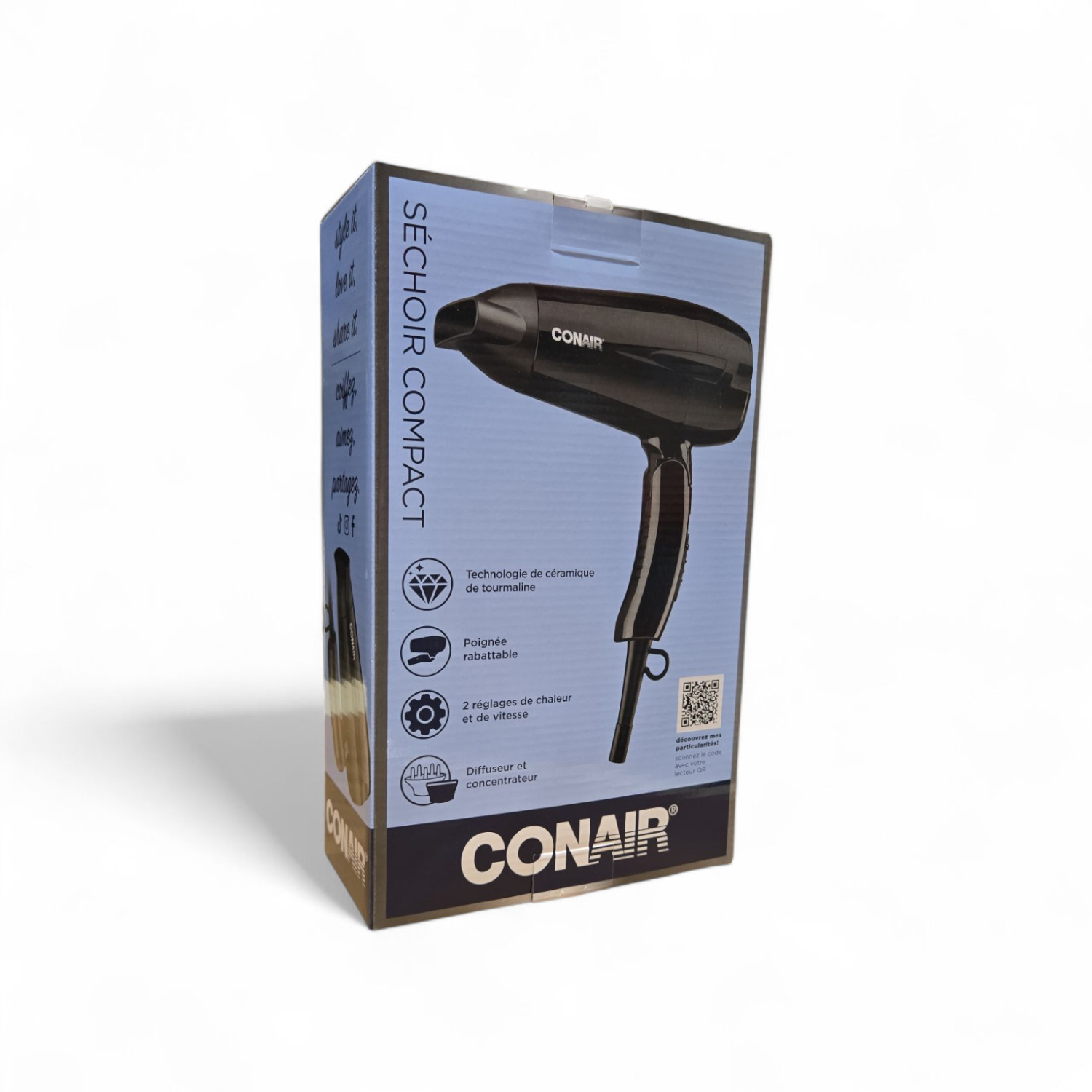 Conair - Compact Hair Dryer with Folding Handle, 1875 Watt Motor, Black, 5549NC