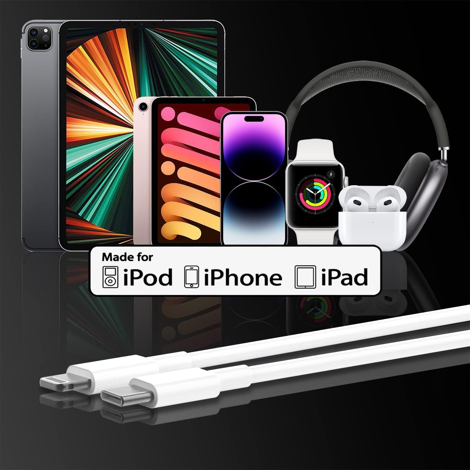 Paquet de 3 câbles Lightning vers USB-C Câble de chargement rapide de 1 m pour iPod iPhone iPad - expédition gratuite