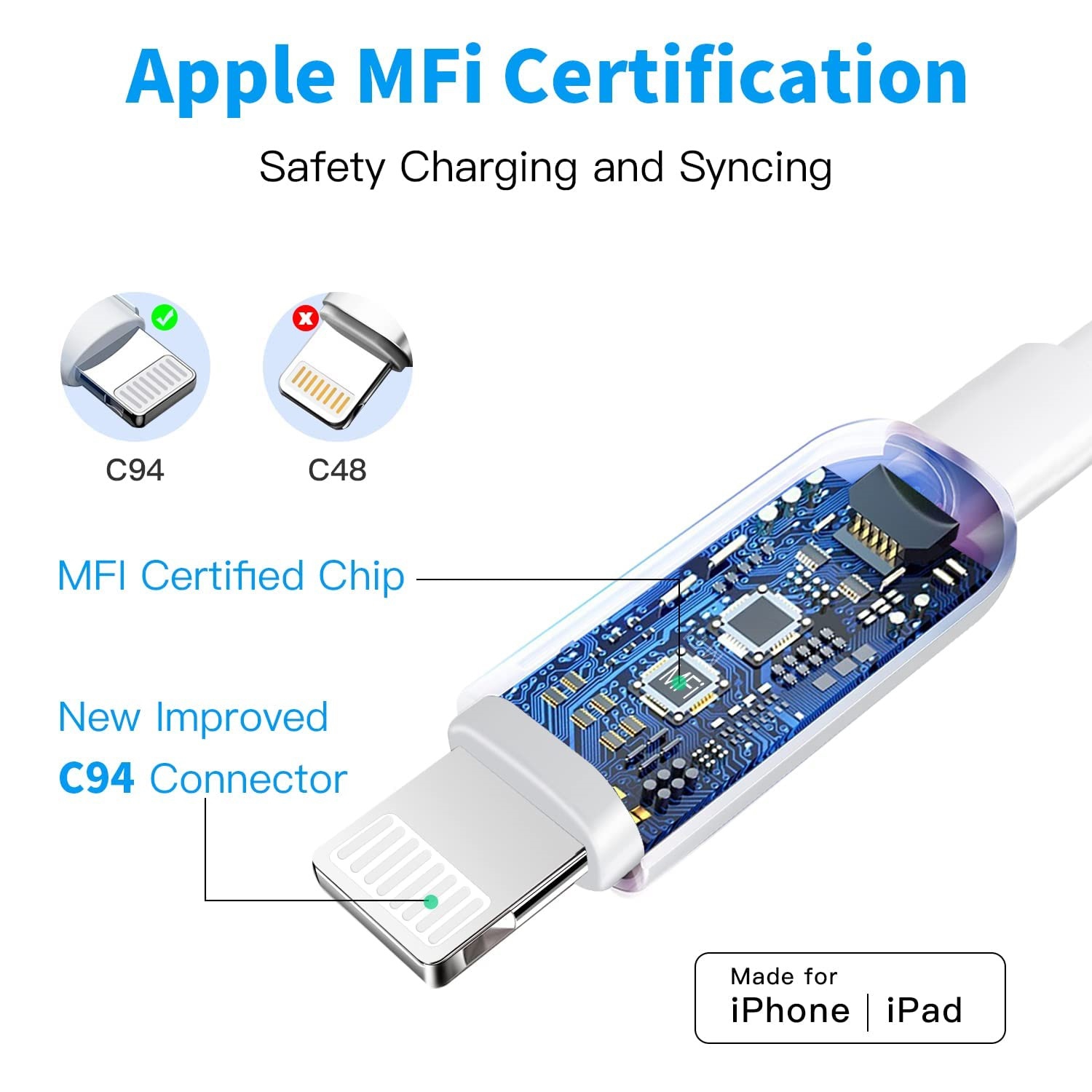 Paquet de 3 câbles Lightning vers USB-C Câble de chargement rapide de 1 m pour iPod iPhone iPad - expédition gratuite