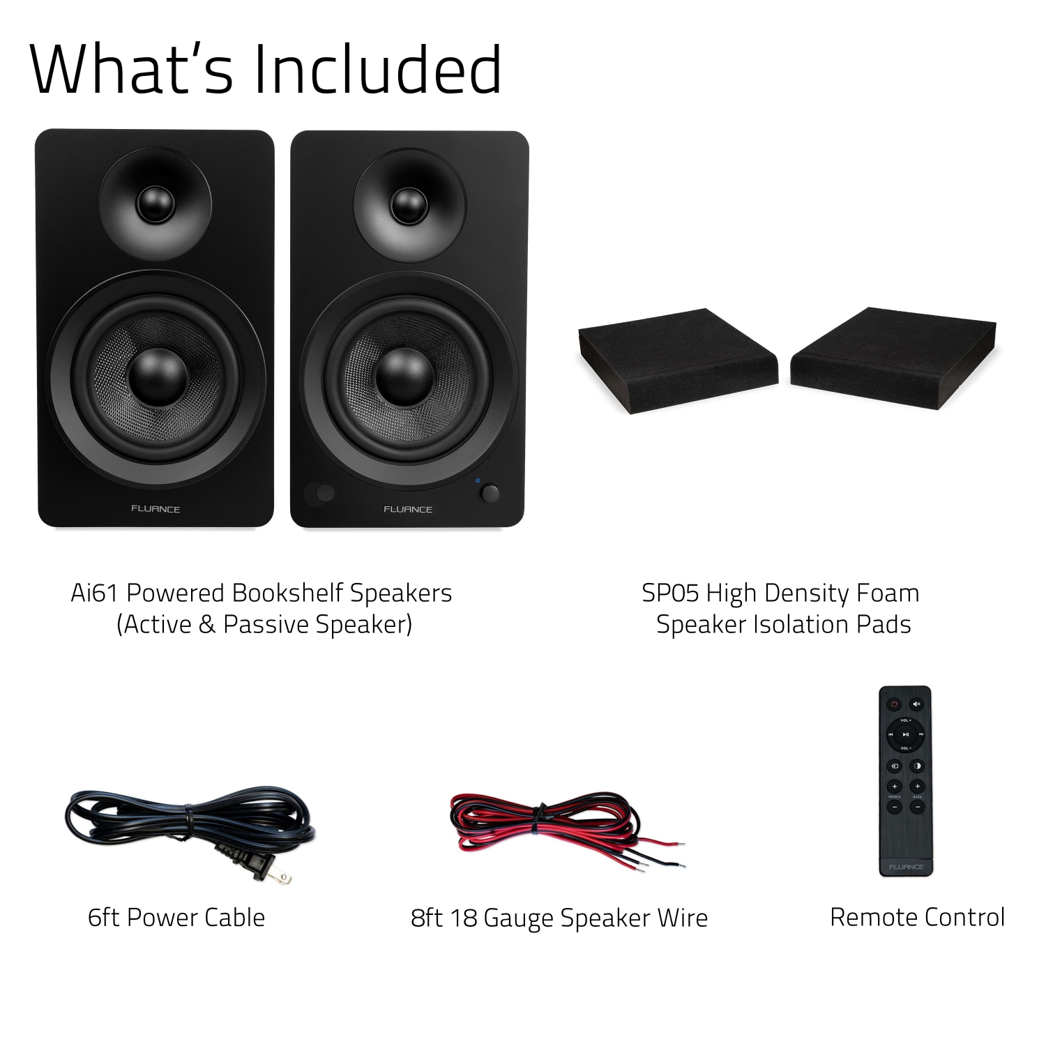 Haut-parleurs d’étagère stéréo 2.0 Ai61 de Fluance avec transducteurs 6,5 po, amplificateur 90 W et coussinets d’isolation en mousse haute densité