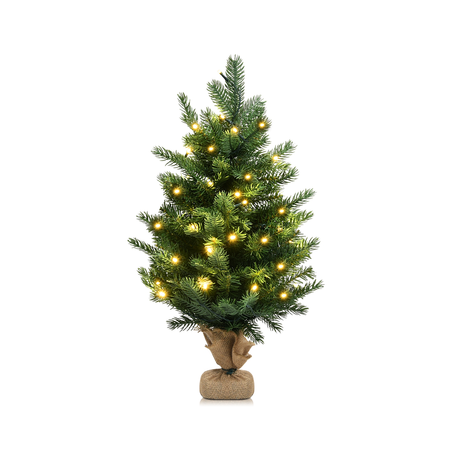 Topbuy 24" Mini Tabletop Christmas Tree Pre-Lit Artificial Spruce Decor w/ 35 LED Lights and Timer