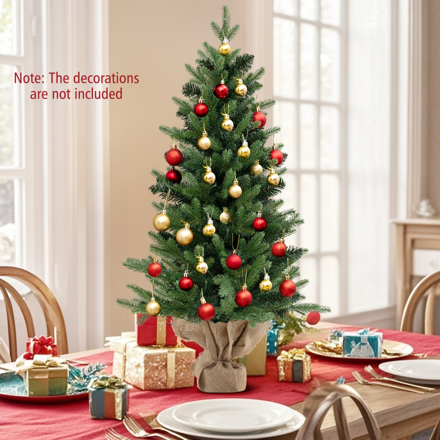 Topbuy 3 FT Pre-lit Artificial Entrance Christmas Tree Small Tabletop Xmas Fir Tree Warm White LED Lights Seasonal Decoration Tree