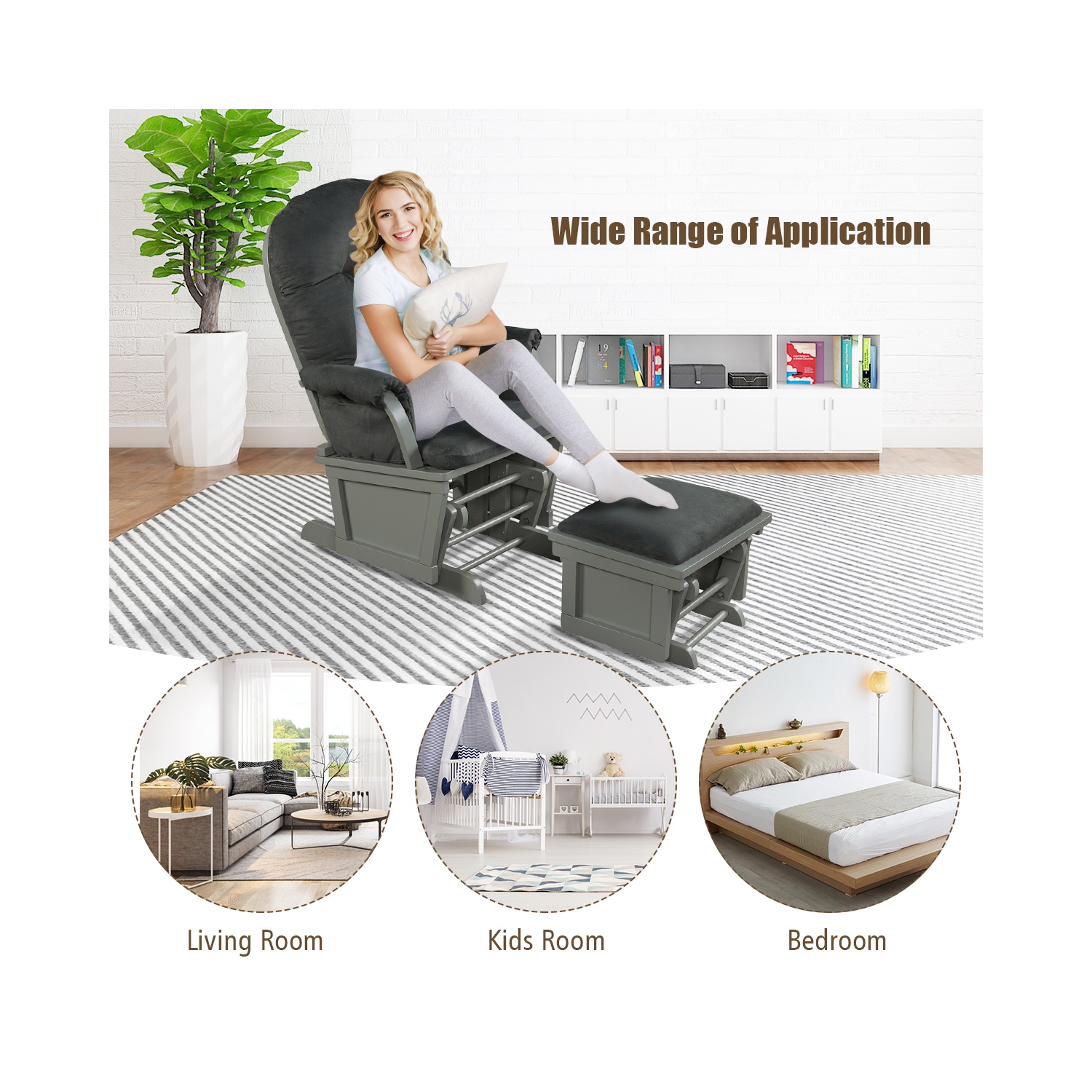 Topbuy Ergonomic Rocking Chair Baby Nursery Chair Glider with Ottoman Light