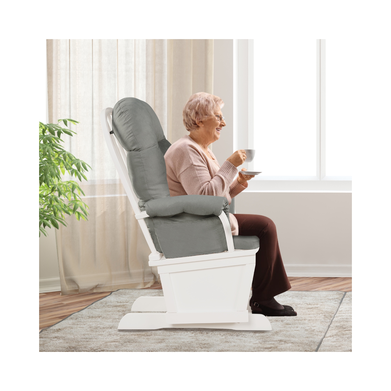 Chaise berçante ergonomique avec chaise berçante coulissante et lampe pouf de la chambre de bébé de TopBuy