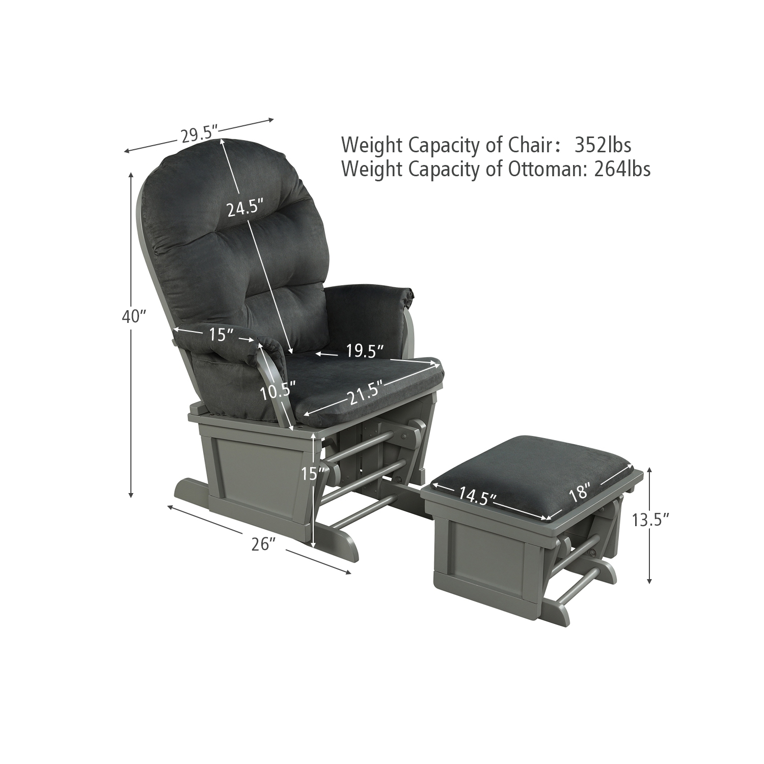 Chaise berçante ergonomique avec chaise berçante coulissante et lampe pouf de la chambre de bébé de TopBuy