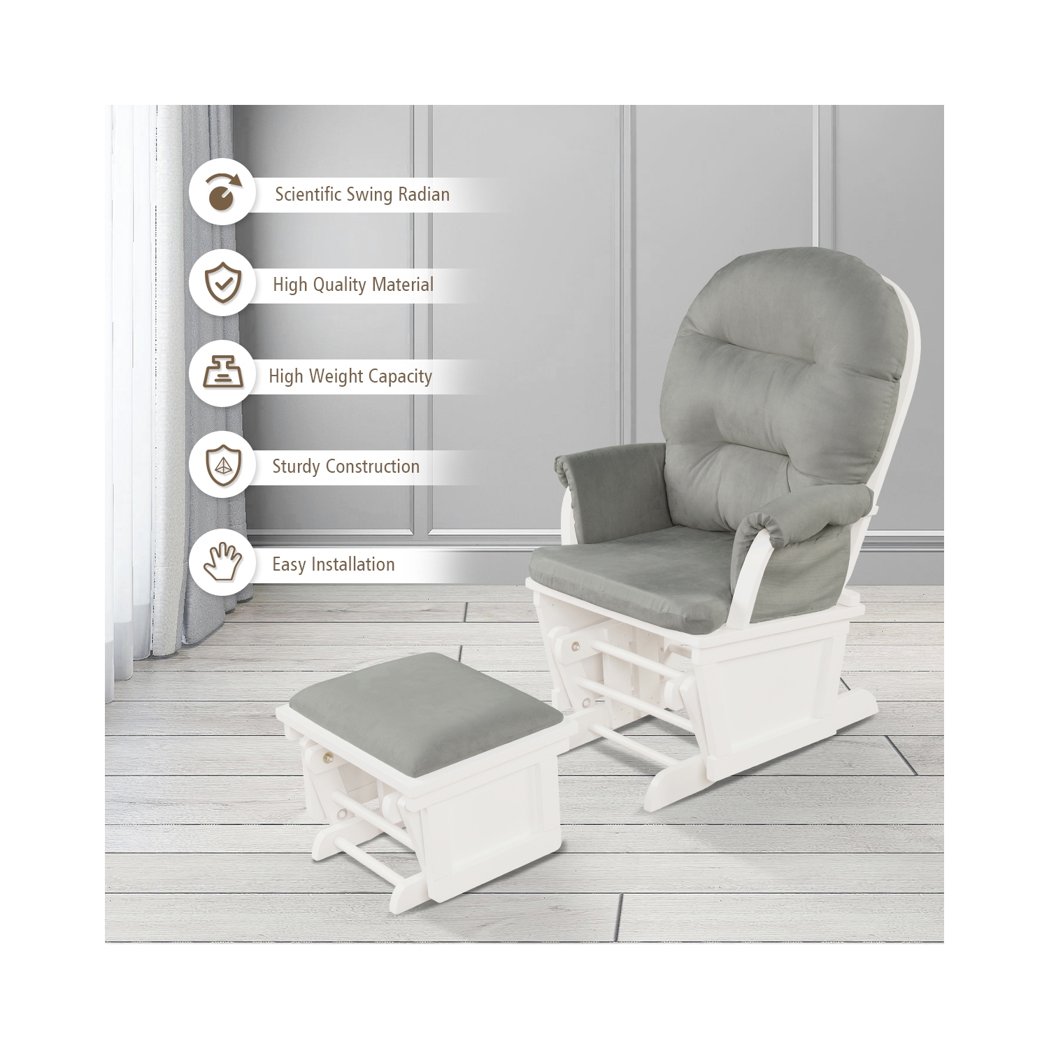Chaise berçante ergonomique avec chaise berçante coulissante et lampe pouf de la chambre de bébé de TopBuy