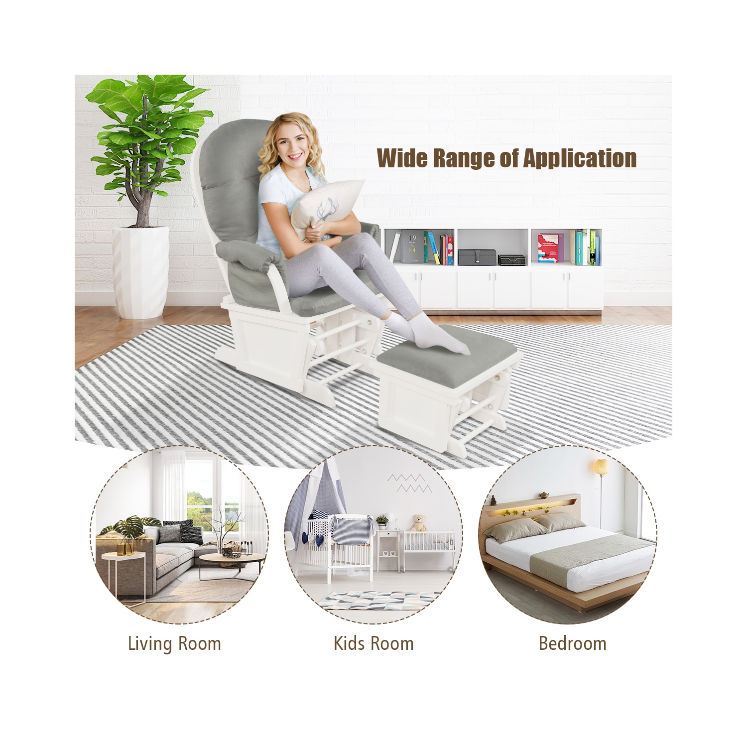 Chaise berçante ergonomique avec chaise berçante coulissante et lampe pouf de la chambre de bébé de TopBuy
