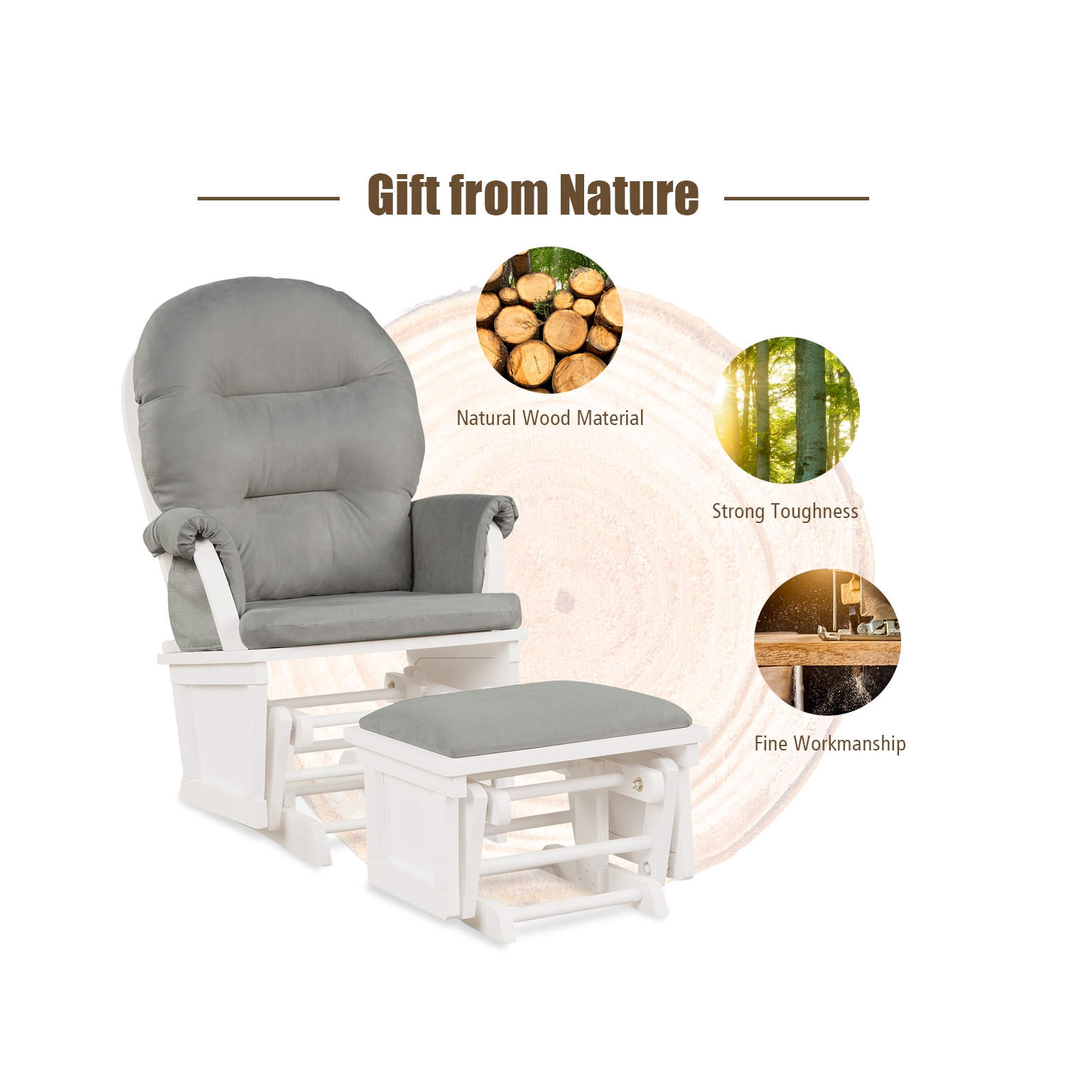 Chaise berçante ergonomique avec chaise berçante coulissante et lampe pouf de la chambre de bébé de TopBuy