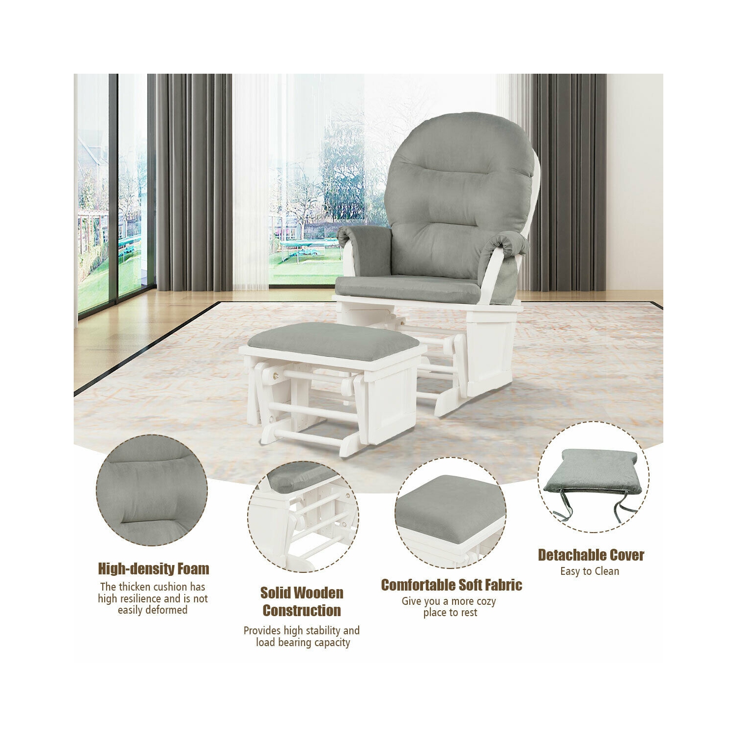 Chaise berçante ergonomique avec chaise berçante coulissante et lampe pouf de la chambre de bébé de TopBuy