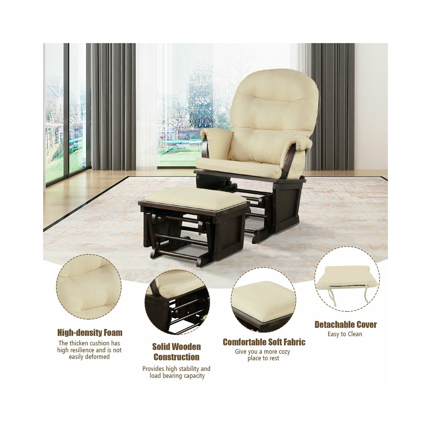 Chaise berçante ergonomique avec chaise berçante coulissante et lampe pouf de la chambre de bébé de TopBuy