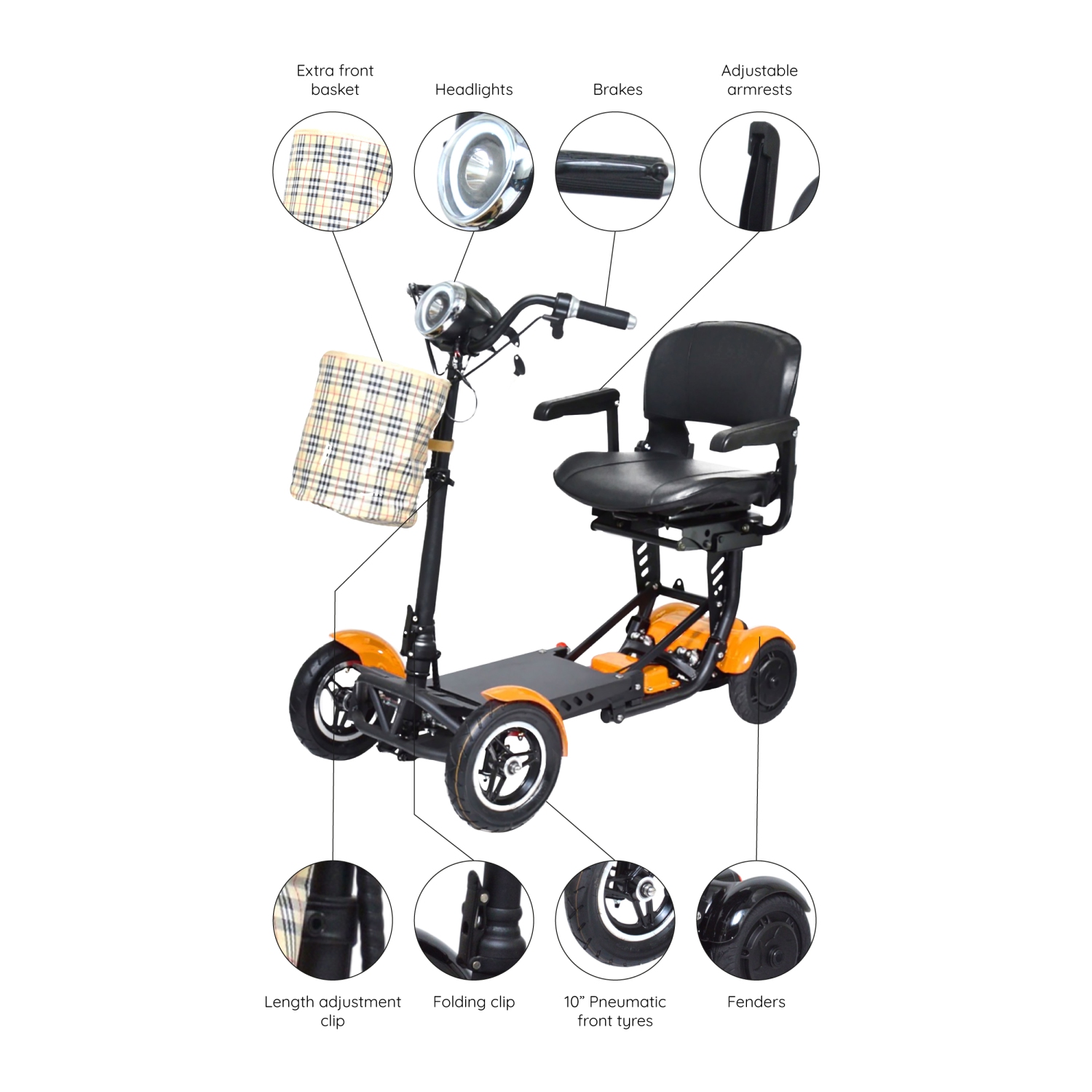 Trottinette électrique légère et robuste, guidon réglable en cuir large de qualité supérieure, jusqu'à 12 milles - couleur dorée