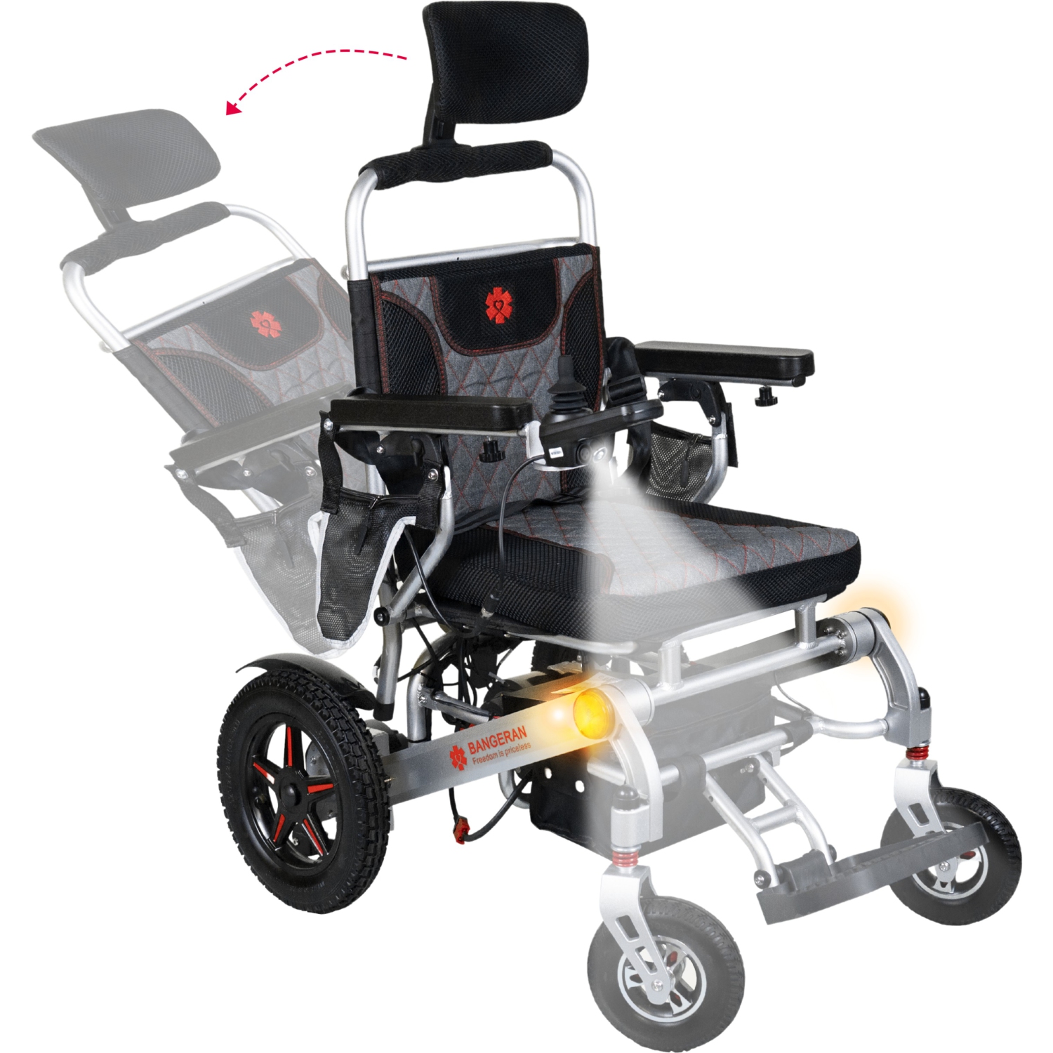 Thunderbolt Automatic Reclining Power Motorized Medical Wheelchair, Portable & Foldable | Adjustable Backrest & Wide Seat | Turn Signals | Folding Leg | Silver