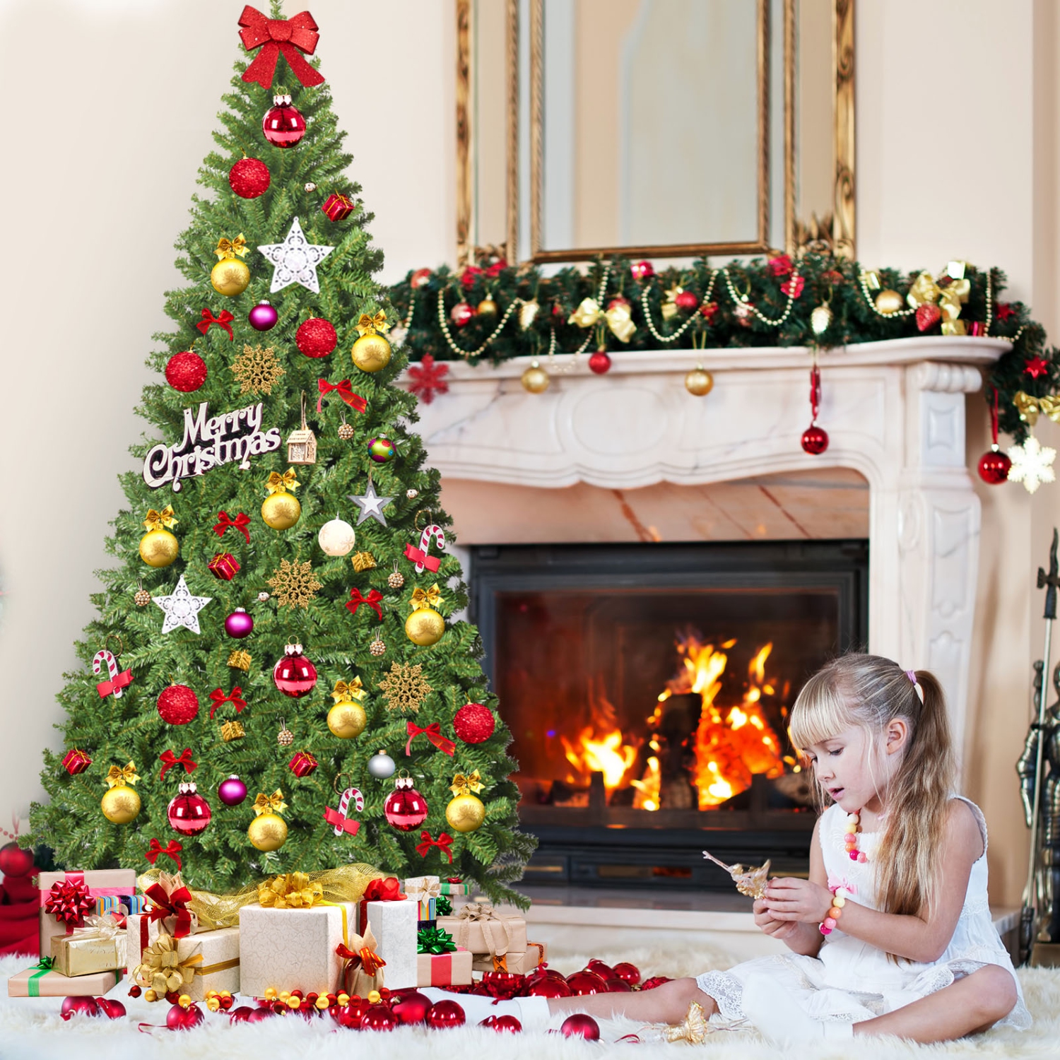 Topbuy 9Ft Artificial Christmas Tree PVC Hinged Spruce Xmas Tree W/ 2094 Branch Tips