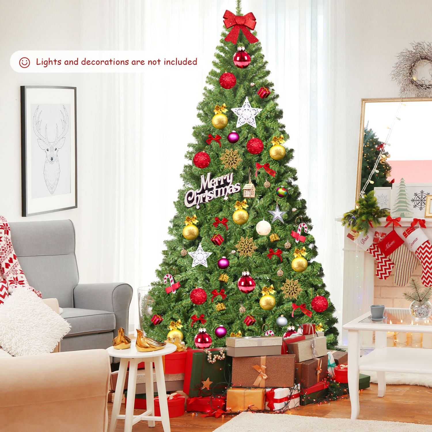 Topbuy 9Ft Artificial Christmas Tree PVC Hinged Spruce Xmas Tree W/ 2094 Branch Tips