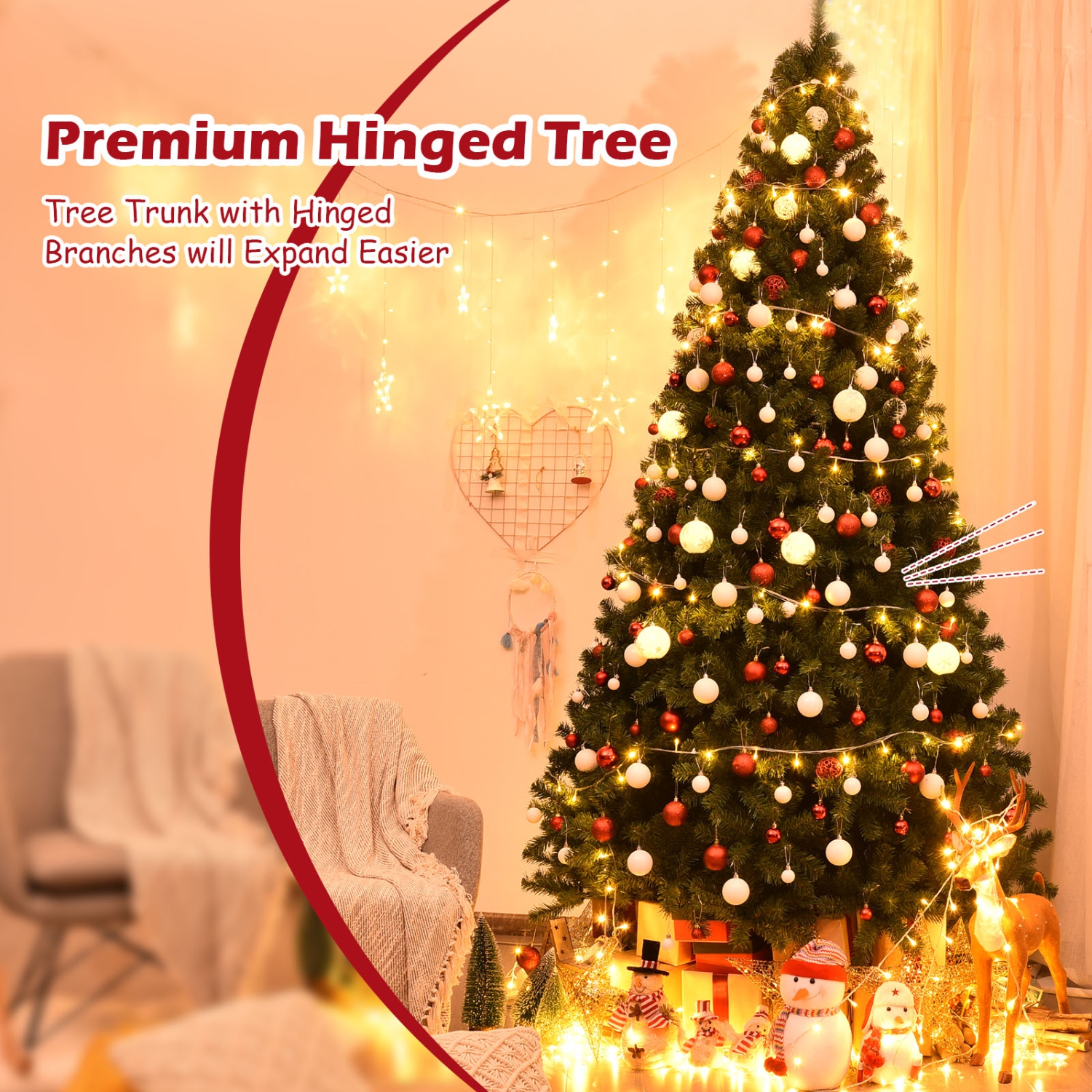 Topbuy 9Ft Artificial Christmas Tree PVC Hinged Spruce Xmas Tree W/ 2094 Branch Tips