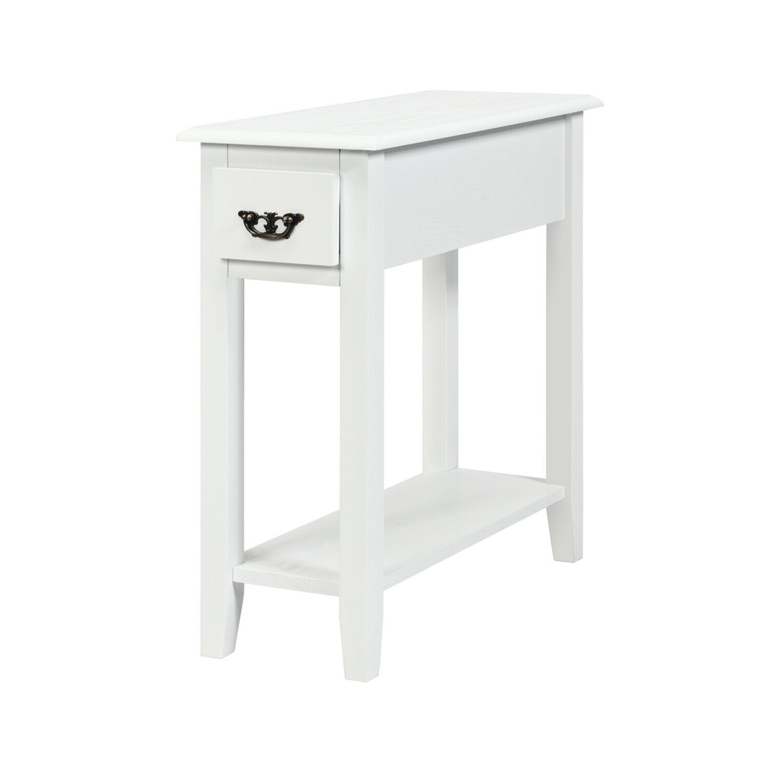 Topbuy White 2 Tier Narrow Nightstand End Bedside Sofa Side Table With Drawer And Shelf