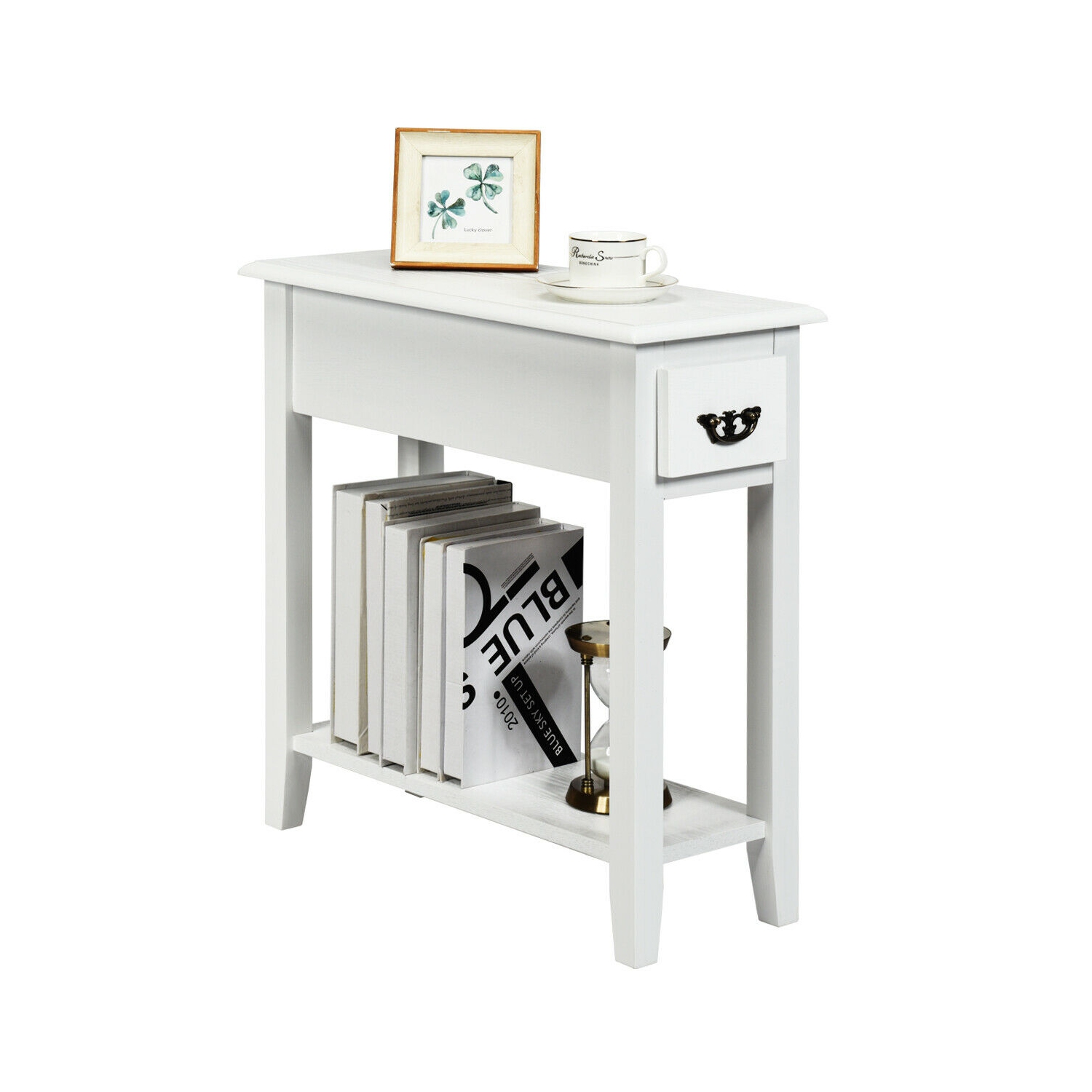 Topbuy White 2 Tier Narrow Nightstand End Bedside Sofa Side Table With Drawer And Shelf