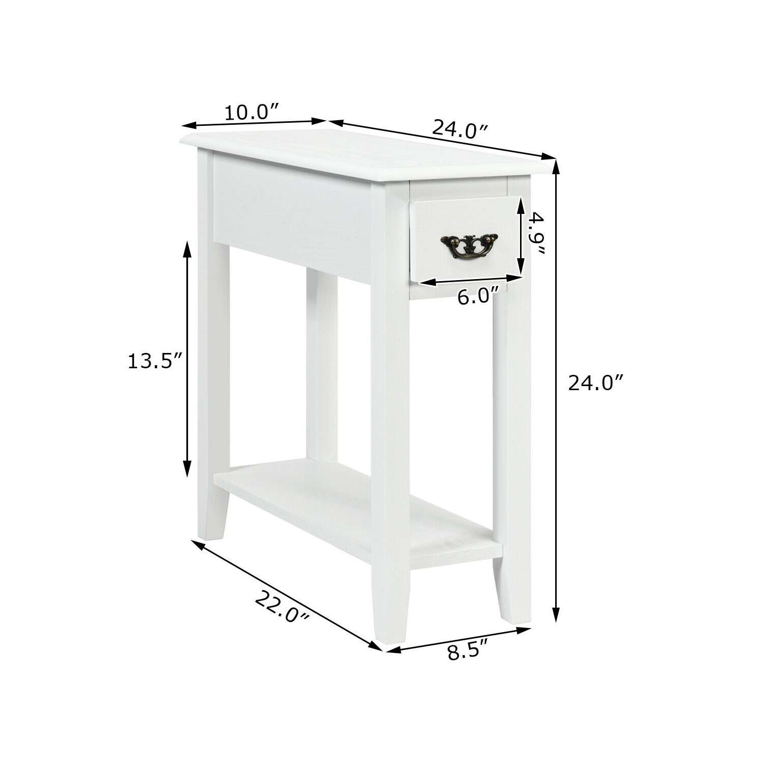 Topbuy White 2 Tier Narrow Nightstand End Bedside Sofa Side Table With Drawer And Shelf