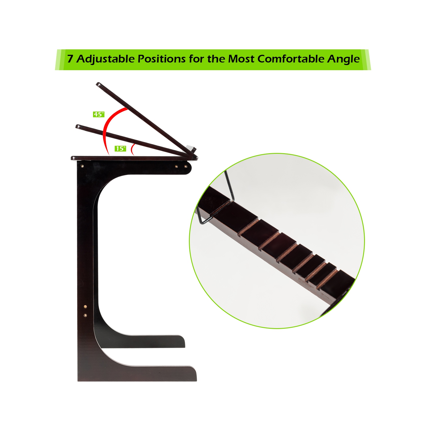 TopBuy – Plateau d’appoint en bambou ajustable à 7 angles avec table d’appoint Table d’appoint portative en C pour la chambre du salon