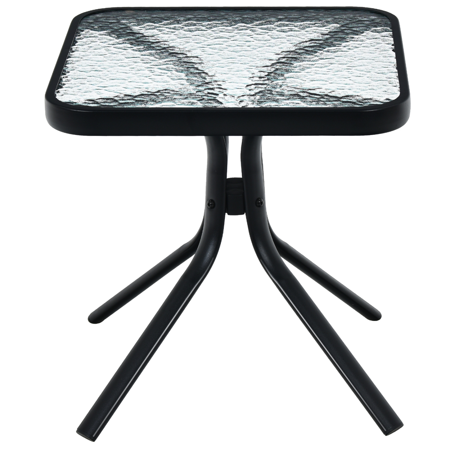 Topbuy Patio End Table Outdoor Metal Square Side Table w/Tempered Glass Tabletop Black