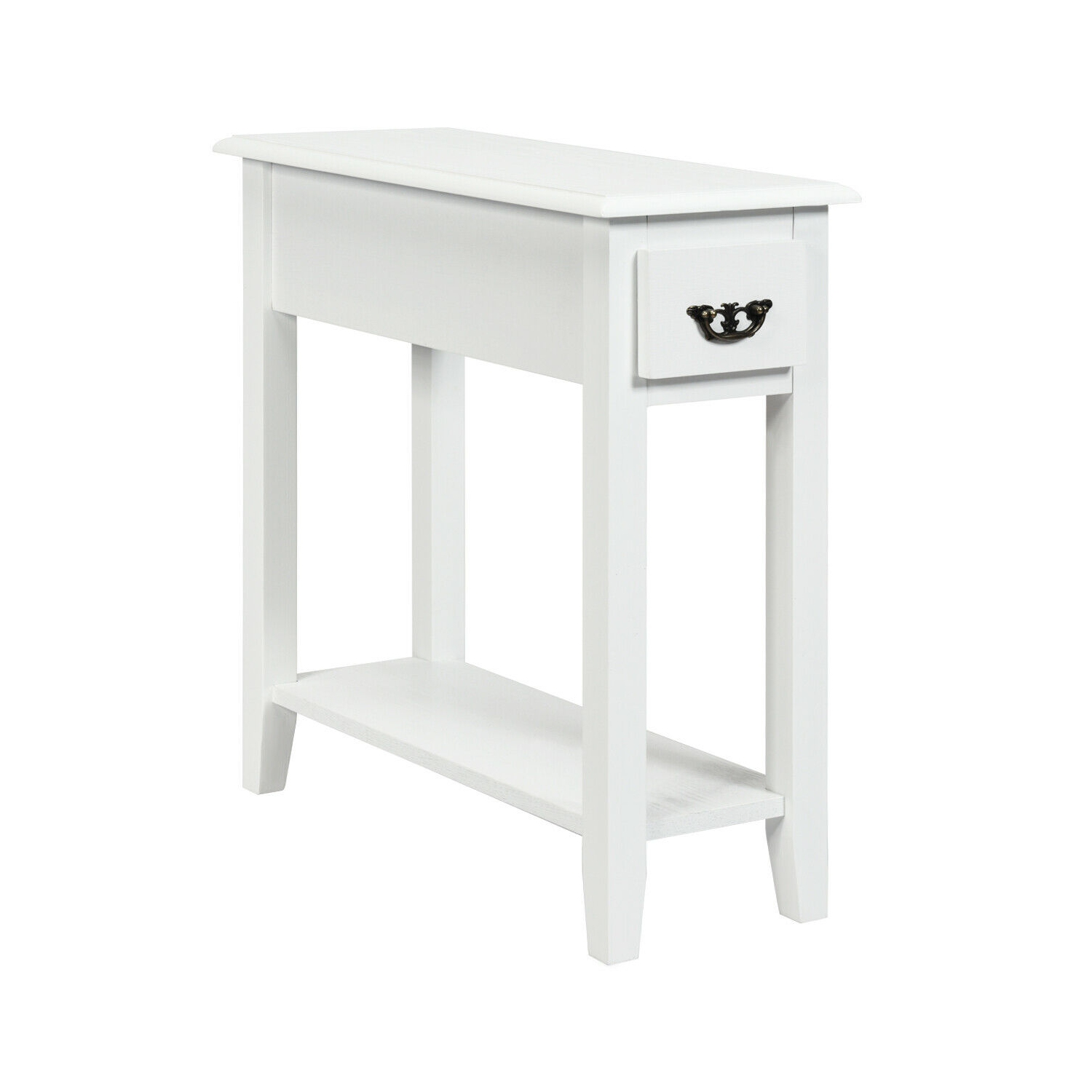 Ensemble de 2 tables de chevet étroites blanches à 2 niveaux avec table de chevet et tiroir TopBuy