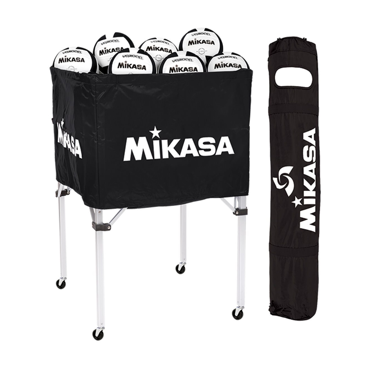 Mikasa BCSPSH Portable Ball Cart - Collapsible VolleyBall Basket with Nylon Carry Bag, Black