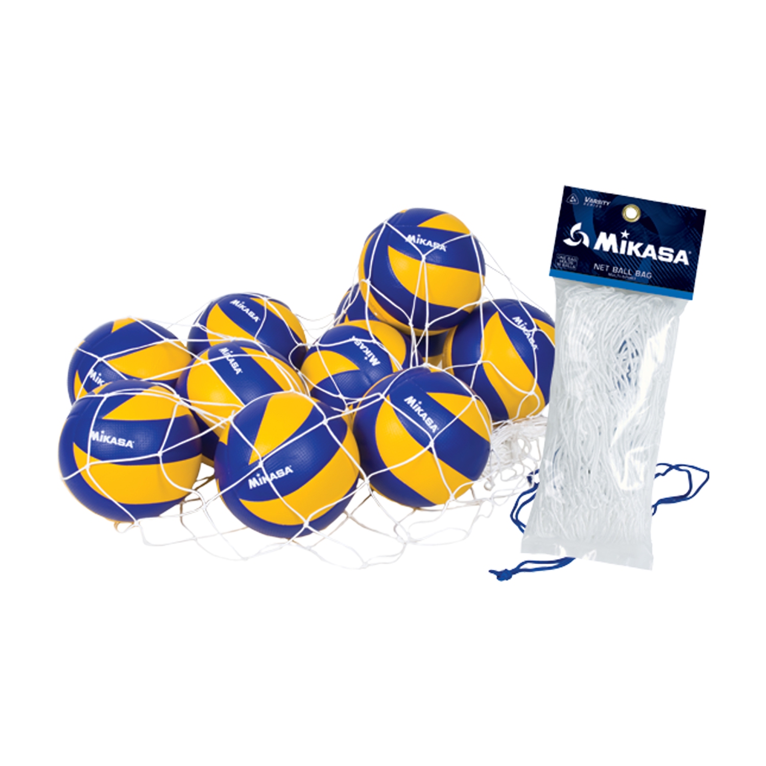 Mikasa MBB Sac En Filet Pour 16 Balles - Sac en Polyester Pour Équipements de Sport, Blanc et Bleu