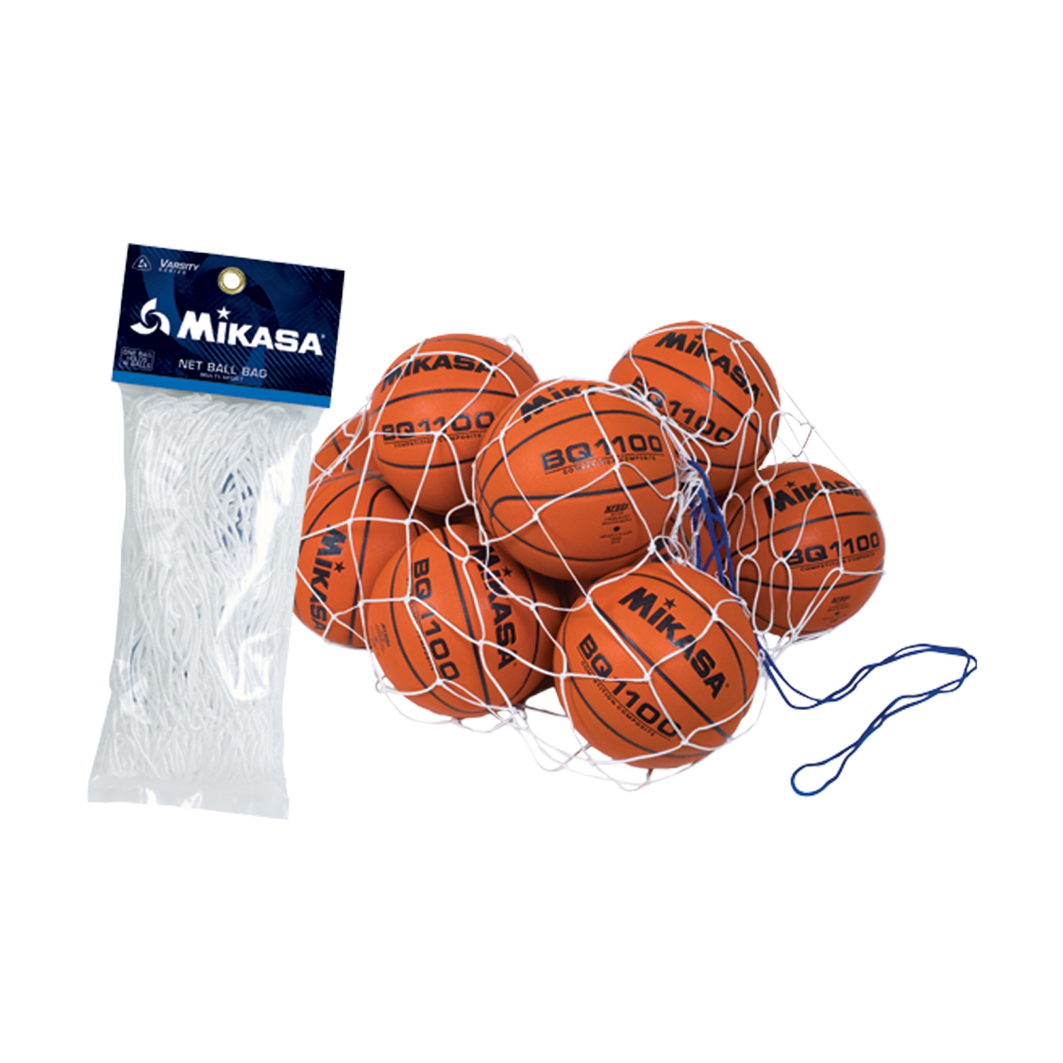 Mikasa MBB Sac En Filet Pour 16 Balles - Sac en Polyester Pour Équipements de Sport, Blanc et Bleu