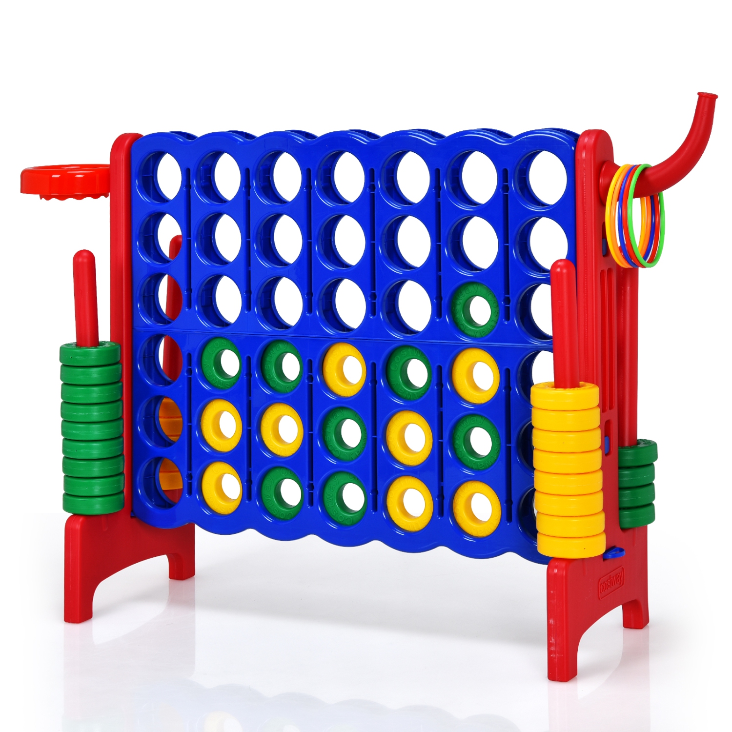 Topbuy 4-to-Score Giant Game Set for Kids Educational Toys with Ring Game and Basketball Hoop Indoor Outdoor