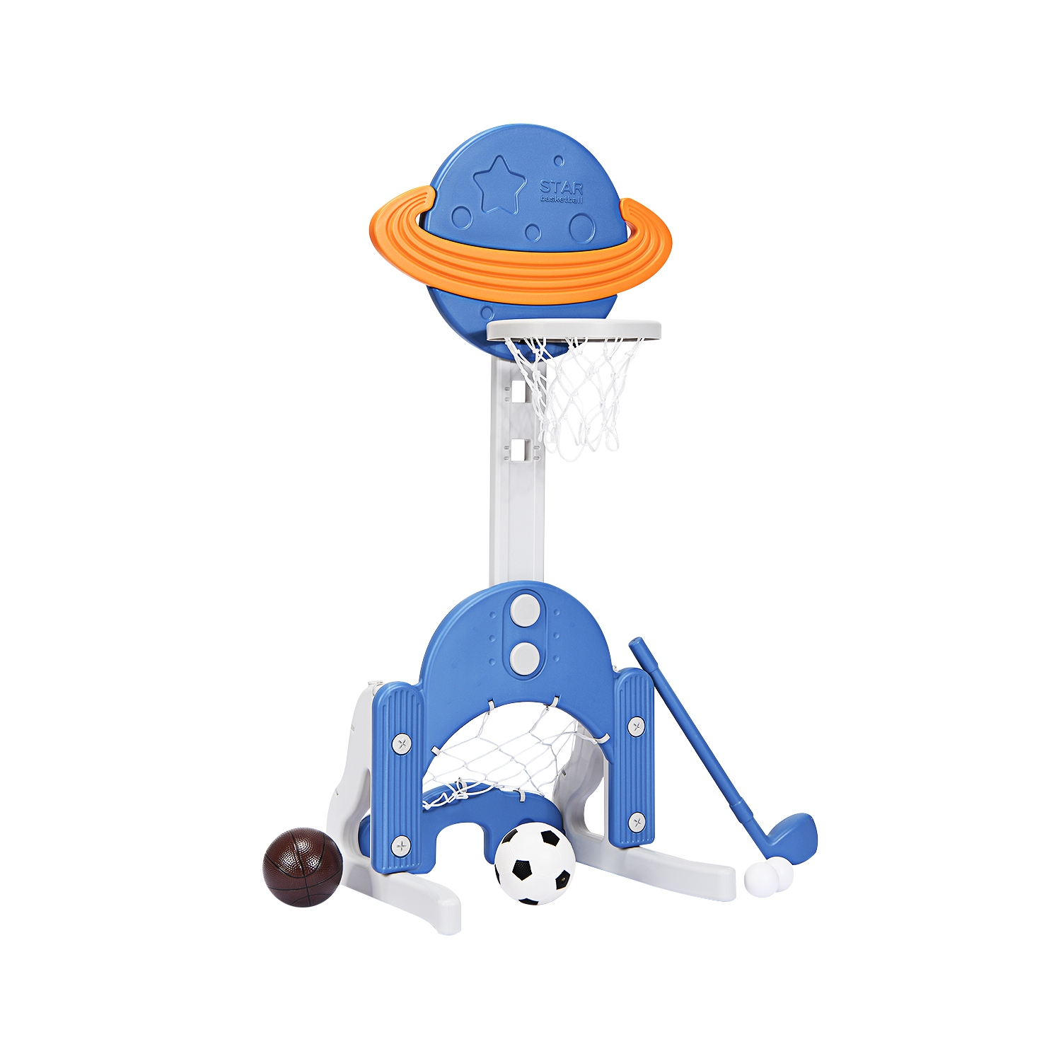 Topbuy 3-in-1 Basketball Hoop Set Stand Toddler Basketball Hoop Game Set Blue