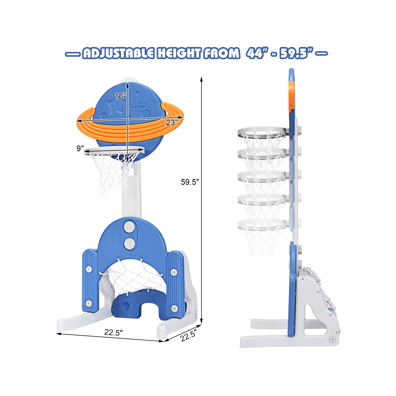 Topbuy 3-in-1 Basketball Hoop Set Stand Toddler Basketball Hoop Game Set Blue