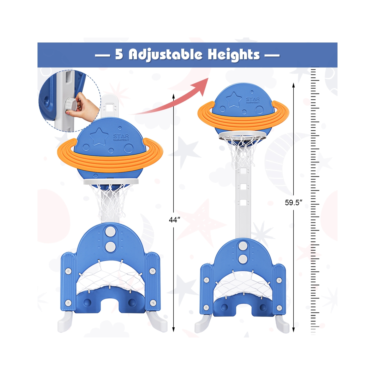 Topbuy 3-in-1 Basketball Hoop Set Stand Toddler Basketball Hoop Game Set Blue