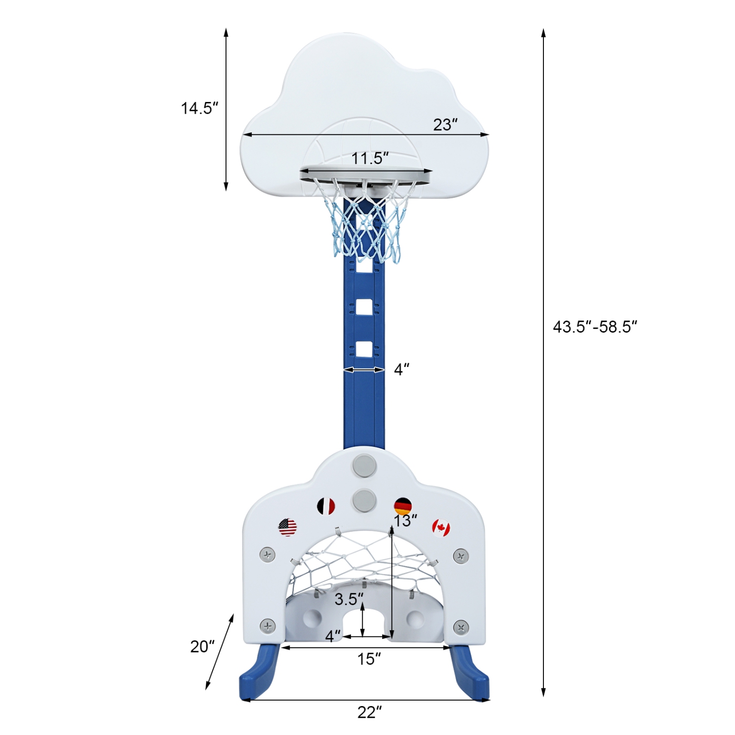 Topbuy 3-in-1 Basketball Hoop Set Stand Toddler Basketball Hoop Game Set White