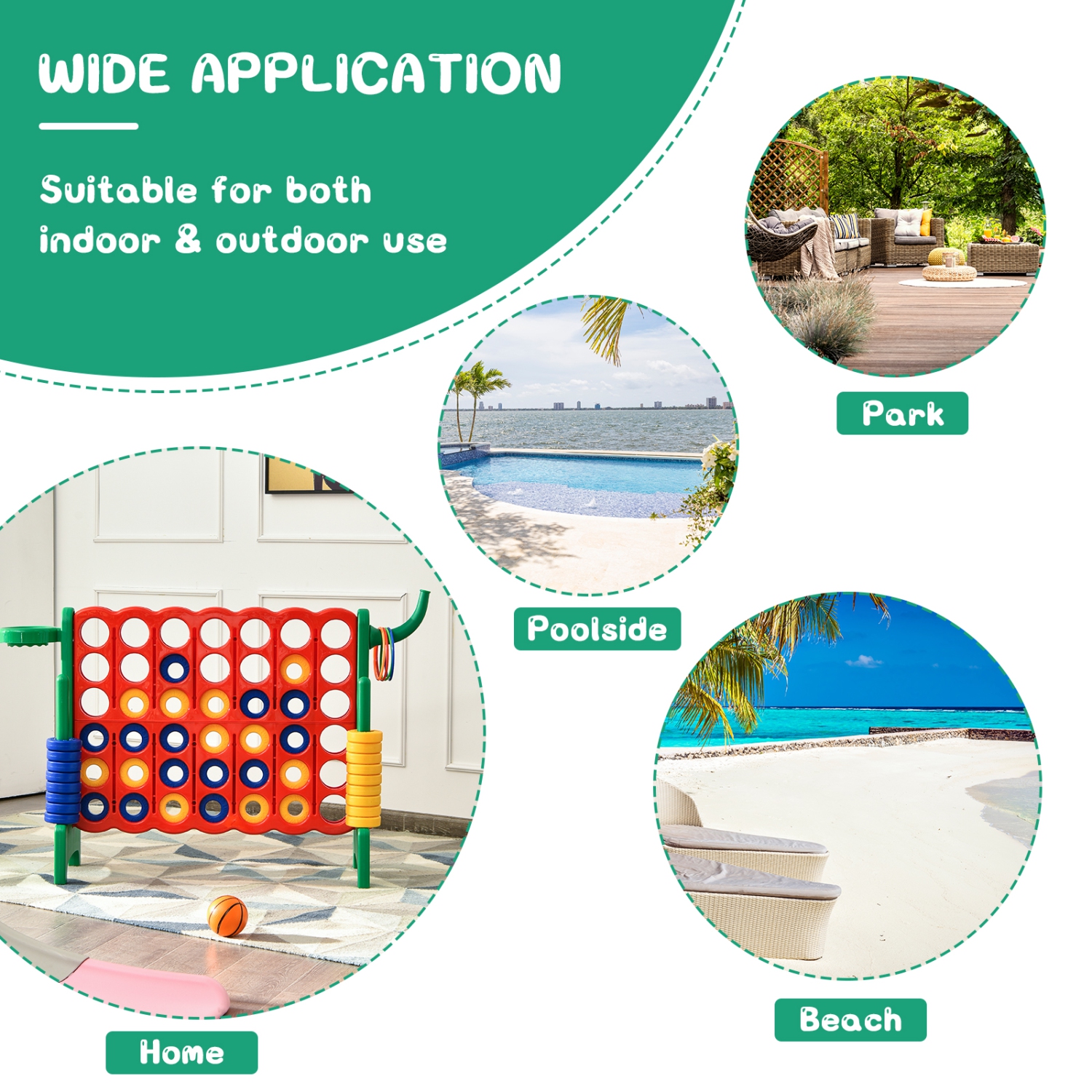 Topbuy 4-to-Score Giant Game Set for Kids Educational Toys with Ring Game and Basketball Hoop Indoor Outdoor