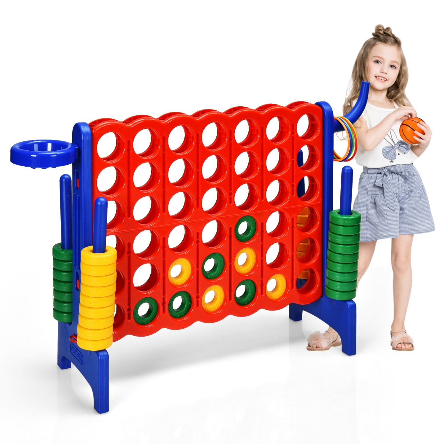 Topbuy 4-to-Score Giant Game Set for Kids Educational Toys with Ring Game and Basketball Hoop Indoor Outdoor