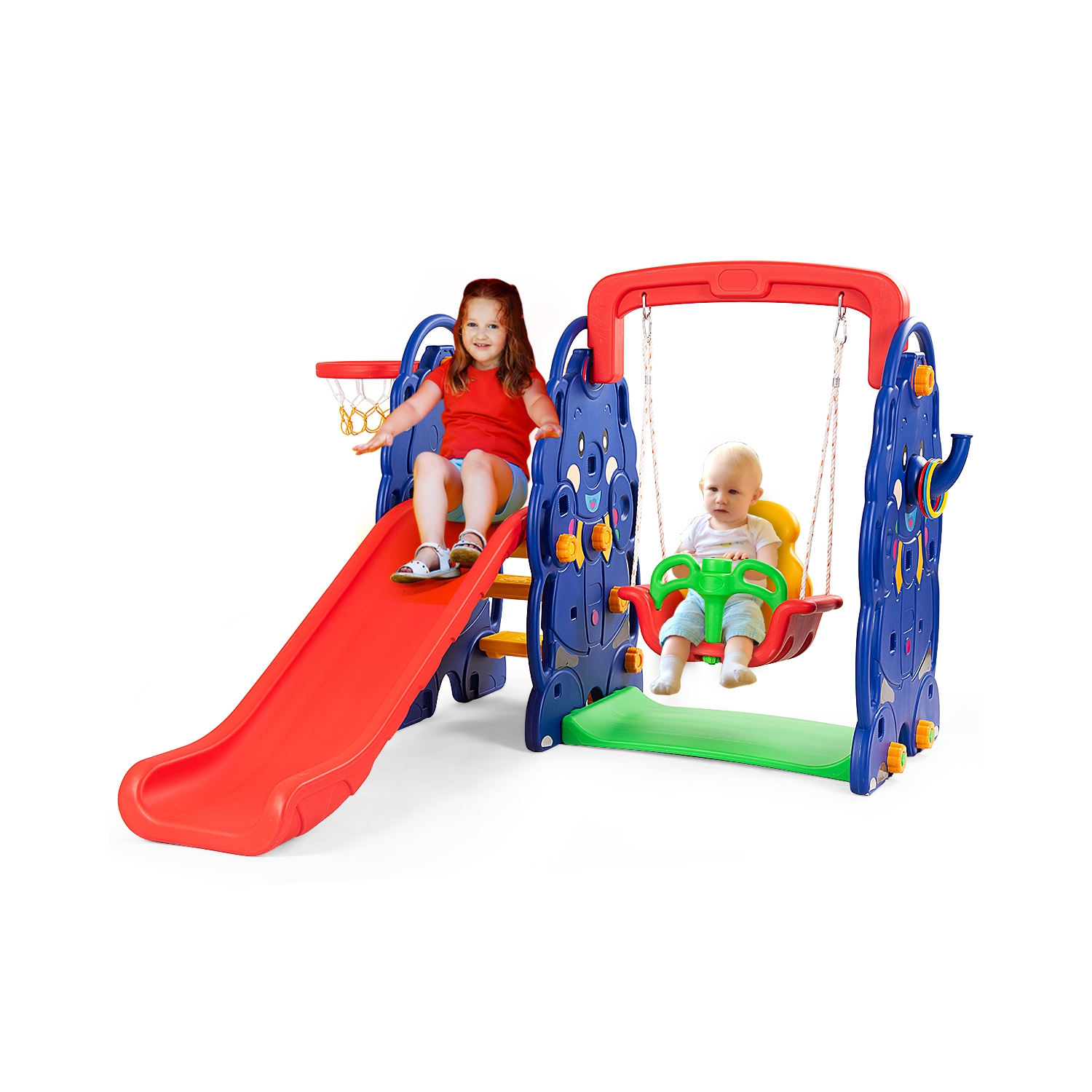 Topbuy 3 in 1 Children Playset Climber Swing Seat & Basketball Hoop