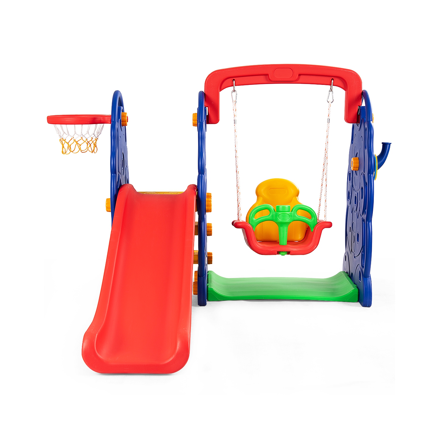 Topbuy 3 in 1 Children Playset Climber Swing Seat & Basketball Hoop