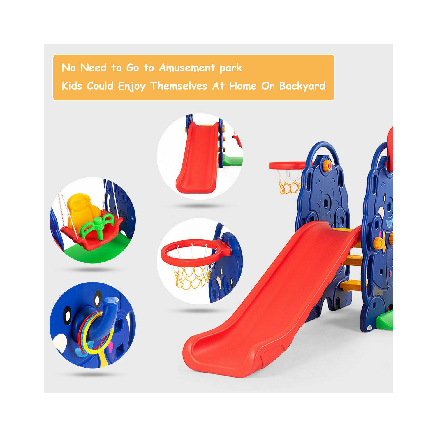 Topbuy 3 in 1 Children Playset Climber Swing Seat & Basketball Hoop