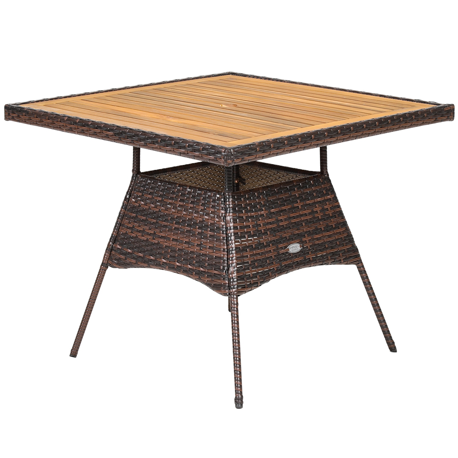 Patiojoy Patio Rattan Conversation Set Outdoor Dining Table & Armchair Set w/Cushions & Umbrella Hole