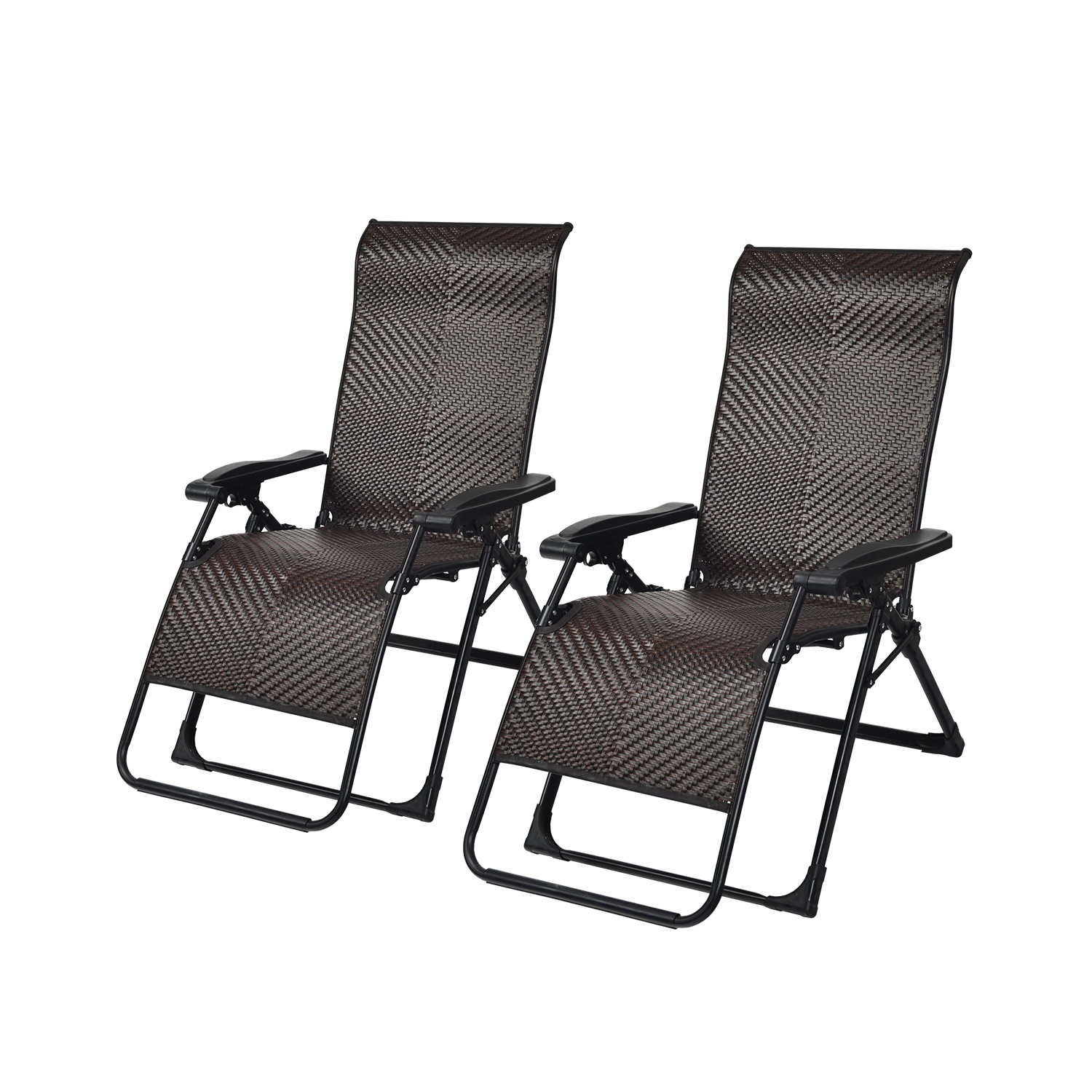 Topbuy 2-Piece Patio Rattan Wicker Recliner Chair Zero Gravity Folding Chaise Lounger